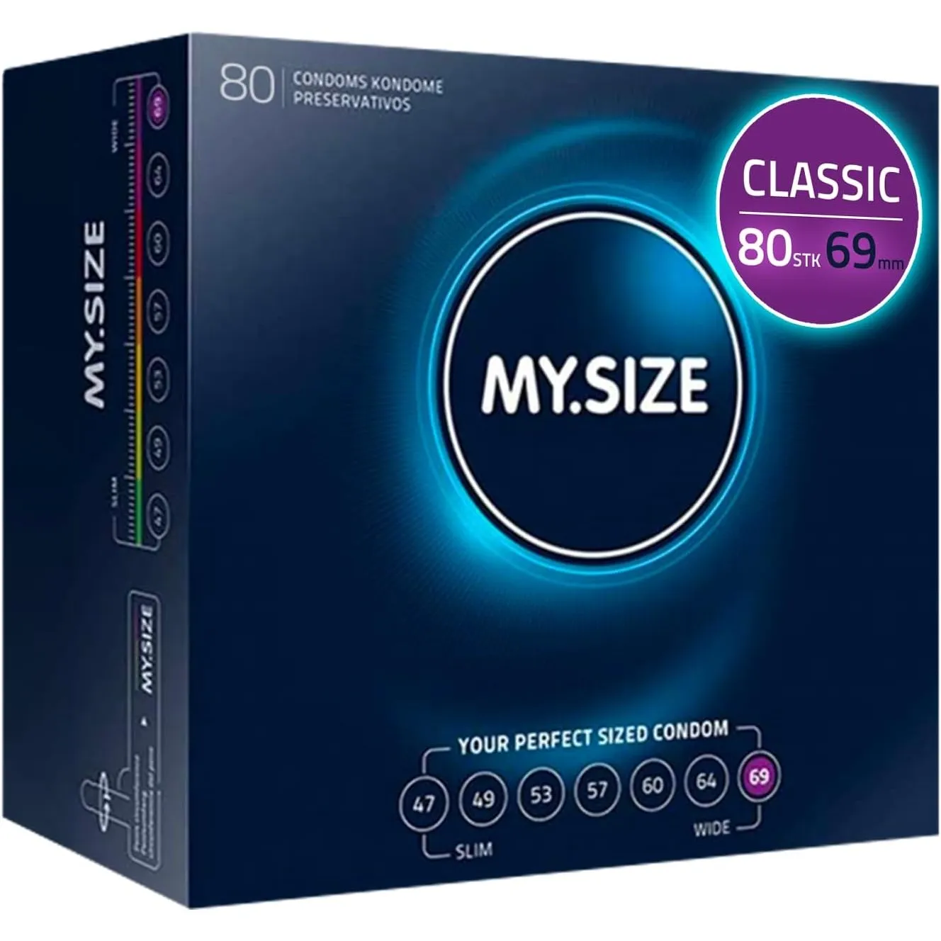 MY.SIZE Classic Kondome, Ultra Soft | 0,07 mm dünne Wand | 80 Stück Megapack, Größe 7 | 69 mm breit | extra dünne
