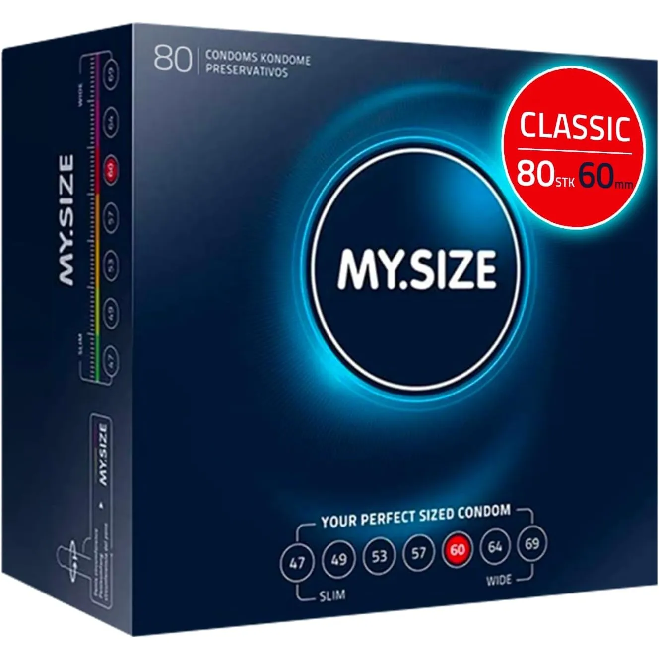 MY.SIZE Classic Kondome Größe 5 | 60 mm Breite | 80 Stück Megapackung | extra dünn | gefühlsecht hauchzart | dünne 0,07…