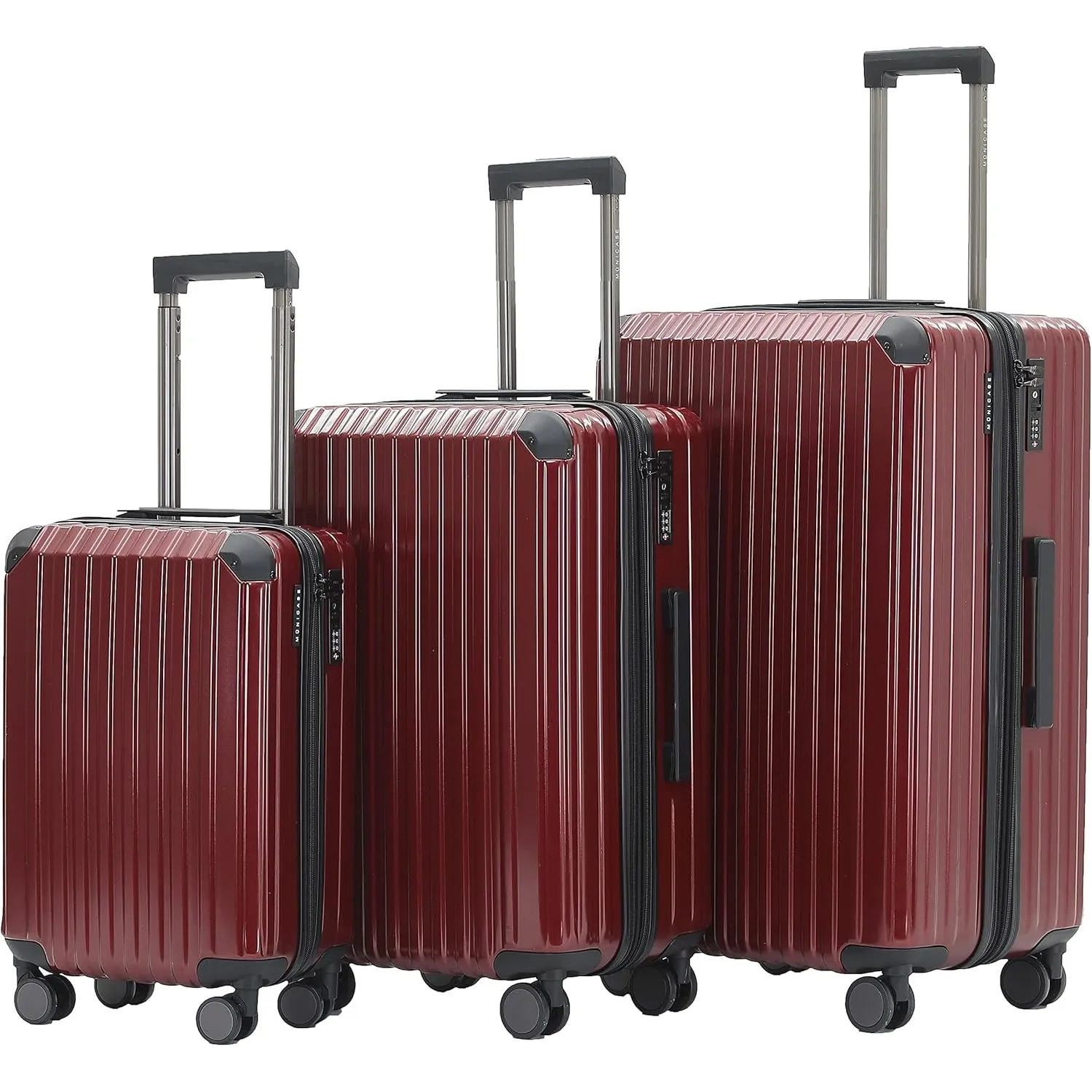 Münicase M816 TSA Kofferset Hartschale Trolley 3-teilig Weinrot | TSA-Schloss, 360°-Leichtlaufrollen, höhenverstellbare…