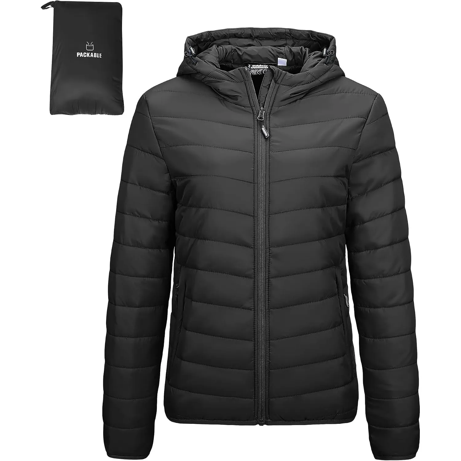 Outdoor Ventures Damen Steppjacke mit Kapuze Packbare Warme Pufferjacke