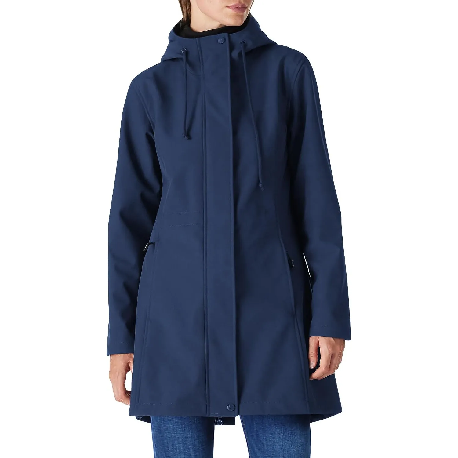 Damen Regenjacke Lange Softshelljacke mit Kapuze Frauen Übergangsjacke Regenmantel Gefütterte Funktionsjacke Wasserdich…