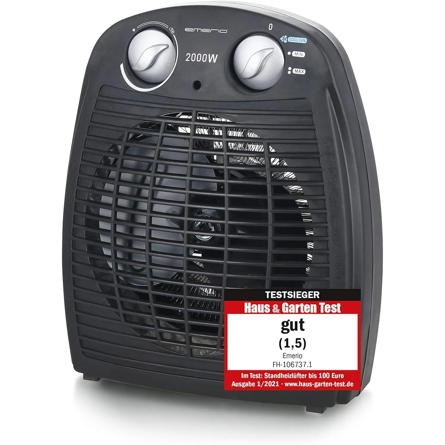 Emerio FH-106737.2, Note 1.5, kleiner kompakter portabler Heizlüfter für 25 m², 2 Heizleistungen + Ventilatorfunktion, …