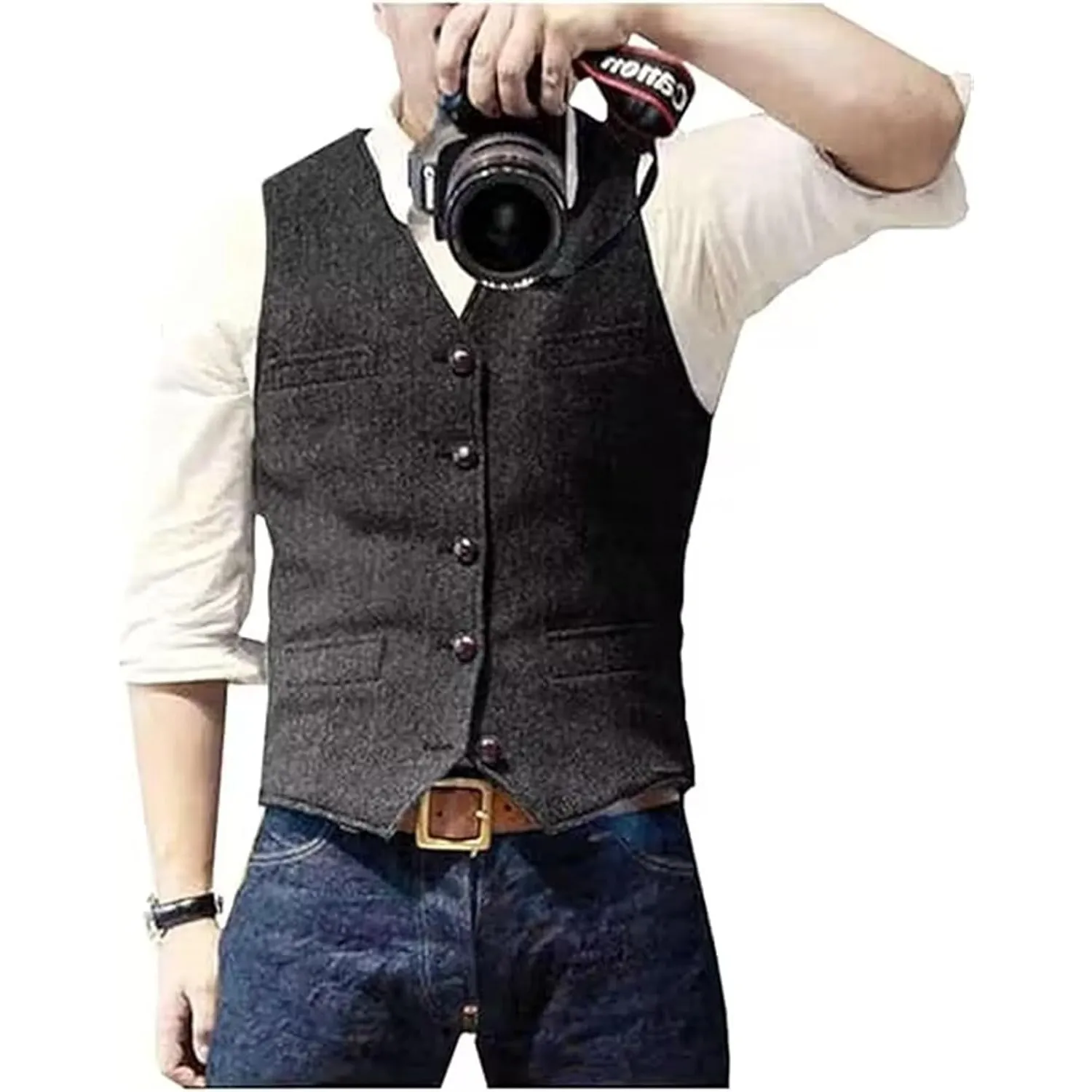 Solovedress Herren Casual Wolle Fischgrätmuster Anzug Weste V-Ausschnitt Tweed Weste für Hochzeit Groomsmen