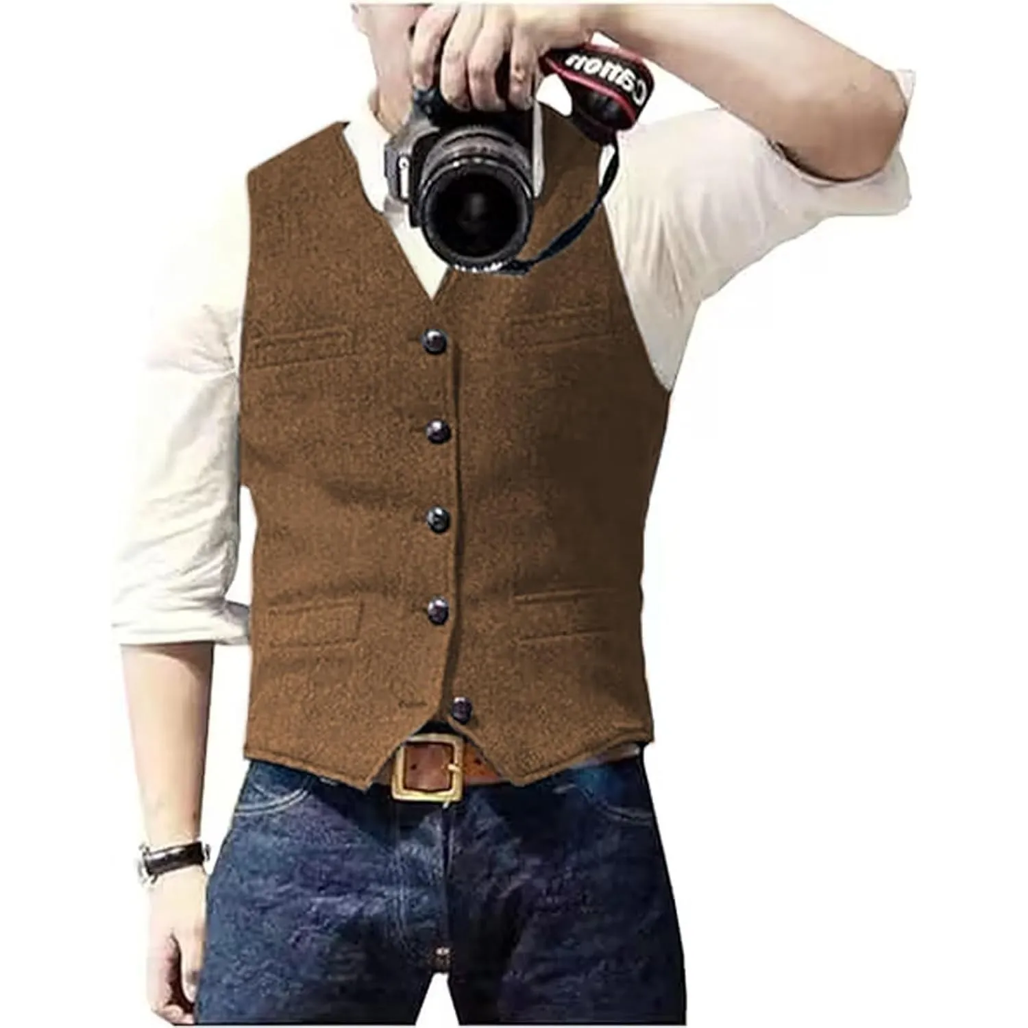 Solovedress Herren Casual Wolle Fischgrätmuster Anzug Weste V-Ausschnitt Tweed Weste für Hochzeit Groomsmen