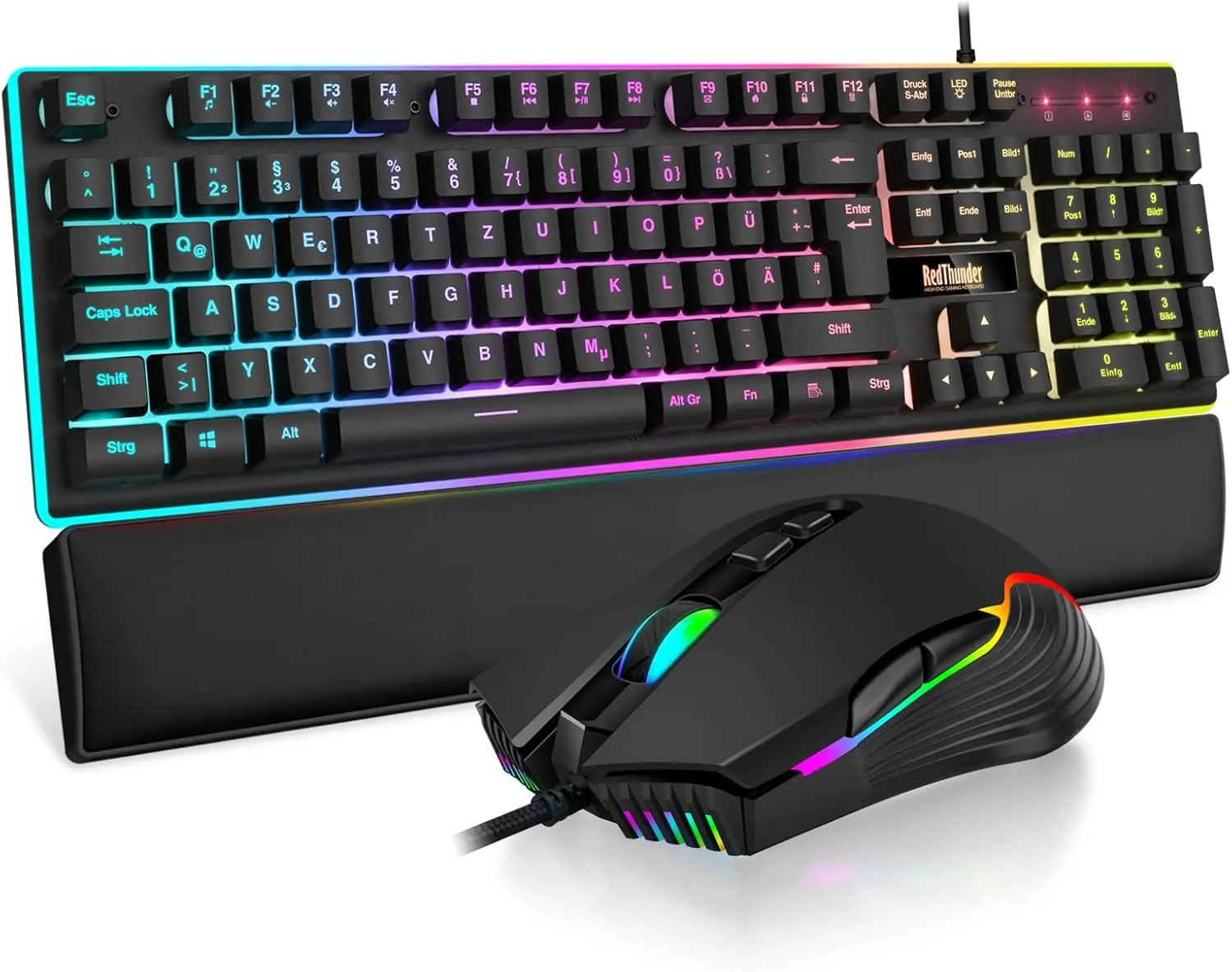 RedThunder K10 Gaming Tastatur und Maus Set, QWERTZ DE-Layout, Metallplatte und Handballenauflager,RGB-Hintergrundbeleu…