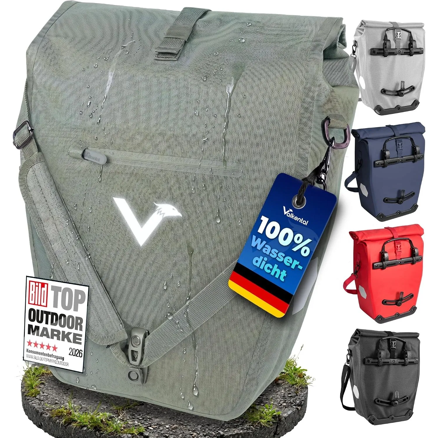 Valkental® Große & wasserdichte Gepäckträgertasche [28L] Abschließbare Befestigung [PVC frei] Fahrradtasche für Gepäckt…