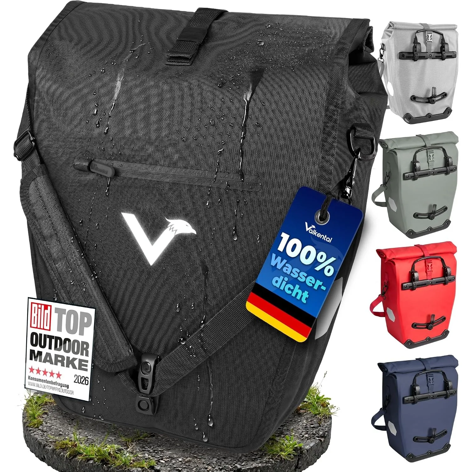 Valkental® Große & wasserdichte Gepäckträgertasche [28L] Abschließbare Befestigung [PVC frei] Fahrradtasche für Gepäckt…