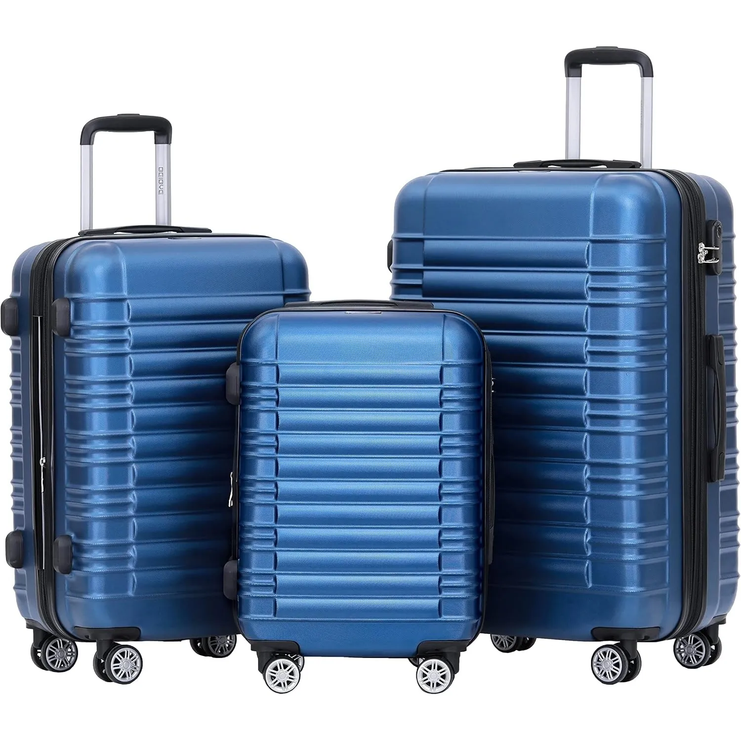 BEIBYE Hartschalen Koffer Trolley Rollkoffer Reisekoffer Zwillingsrollen Kofferset (Blau, Set)