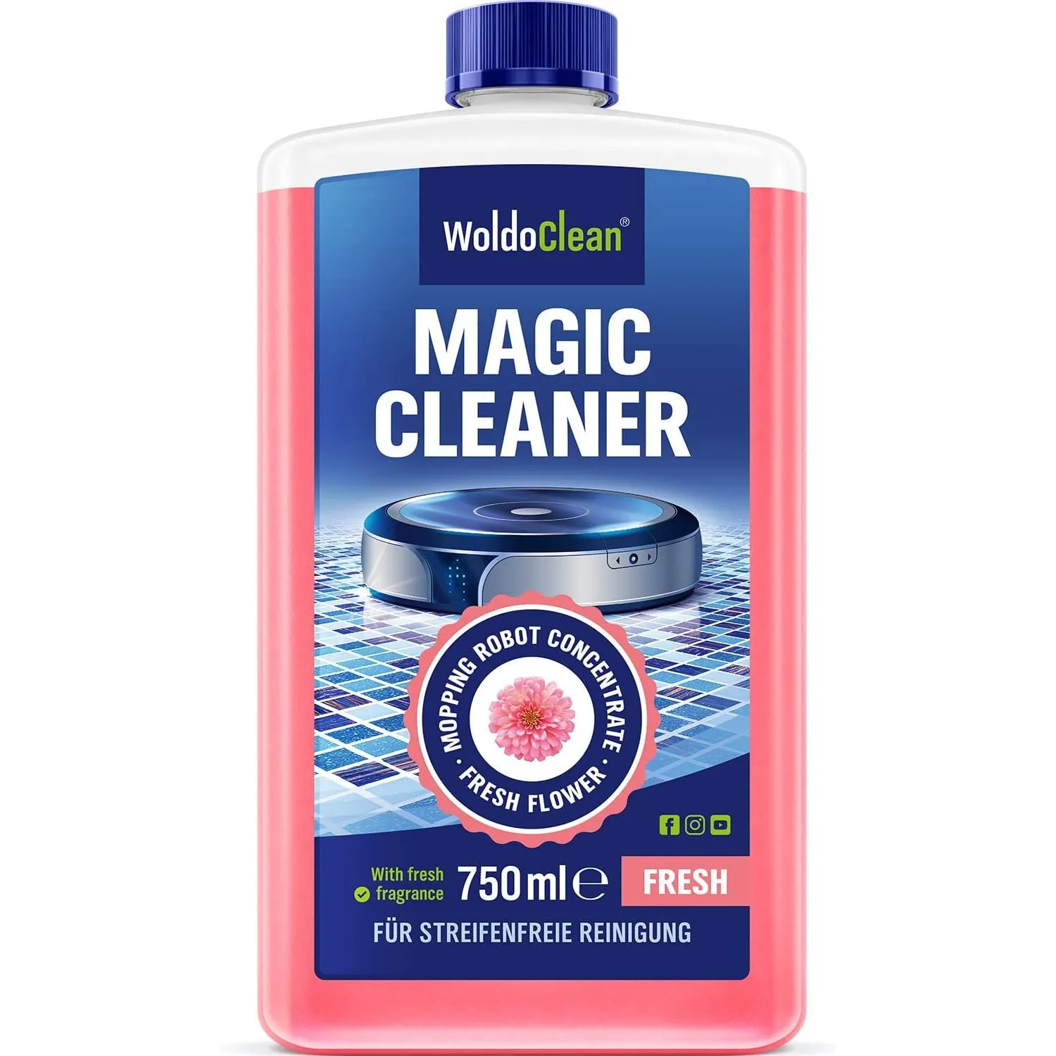 WoldoClean Wischroboter Reinigungsmittel Konzentrat 750 ml – streifenfrei für Keramik Fliesen Feinsteinzeug & Steinzeug…