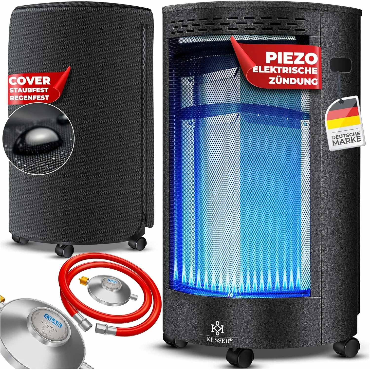 KESSER® Gasheizer Keramik 4200 Watt Gas Heizstrahler inkl. Gasdruckregler Gasschlauch - Gasheizofen inkl. Schutzhülle G…