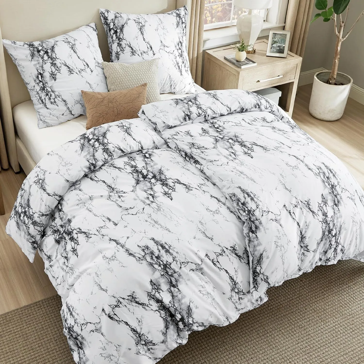 BEDSURE Bettwäsche 135x200 4teilig Mikrofaser - Weiß Marmor, 2x80x80 Kissen | Bettwäsche-Sets Wendebettwäsche, Oeko-TEX…