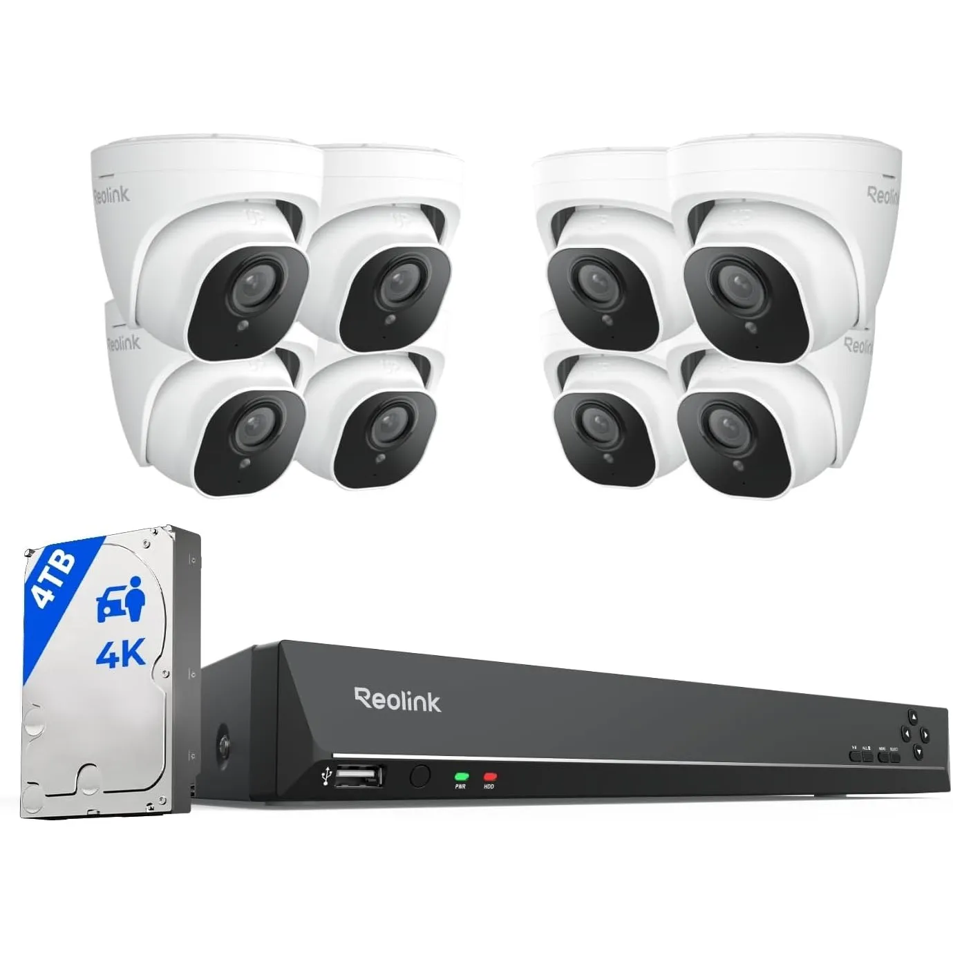 Reolink 4K Überwachungskamera Aussen Set, 16CH 4TB HDD NVR, 8 PoE Kameras