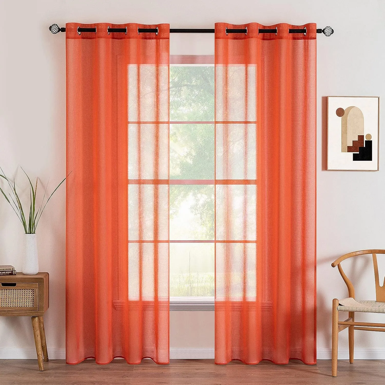 MIULEE Kurzvorhang mit Ösen transparent 140x160 cm 2er Set Orange