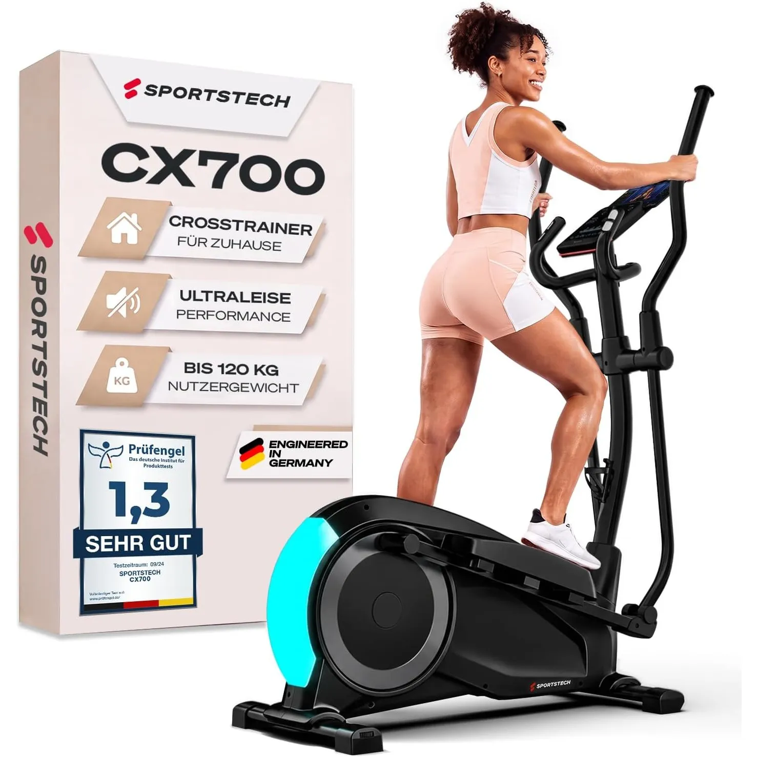 Sportstech, Crosstrainer für Zuhause + 24 kg Schwungmasse, stabil CX700