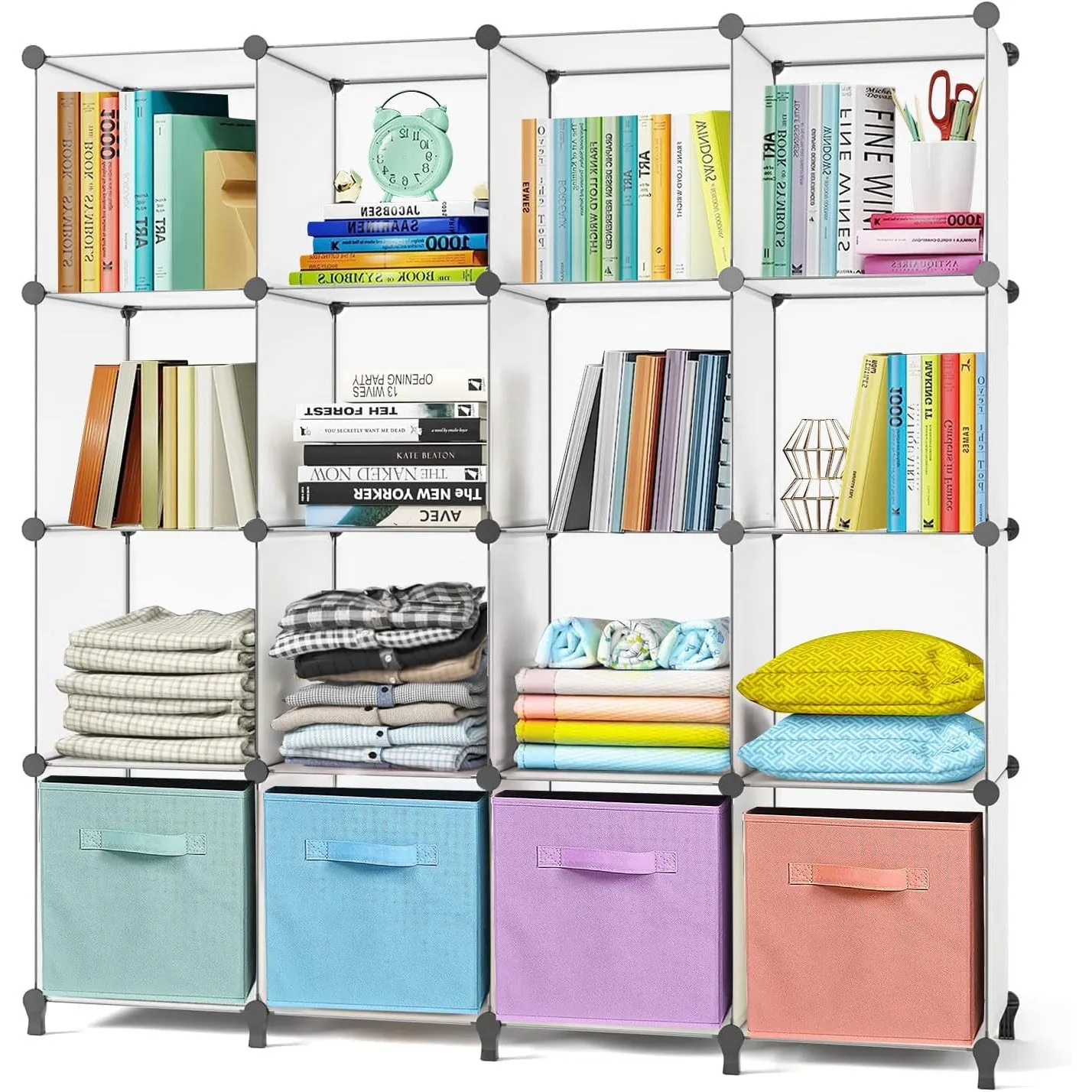 AWTATOS Kleiderschrank mit 16 Würfeln,Shelves, DIY Regal Würfel,Weiß
