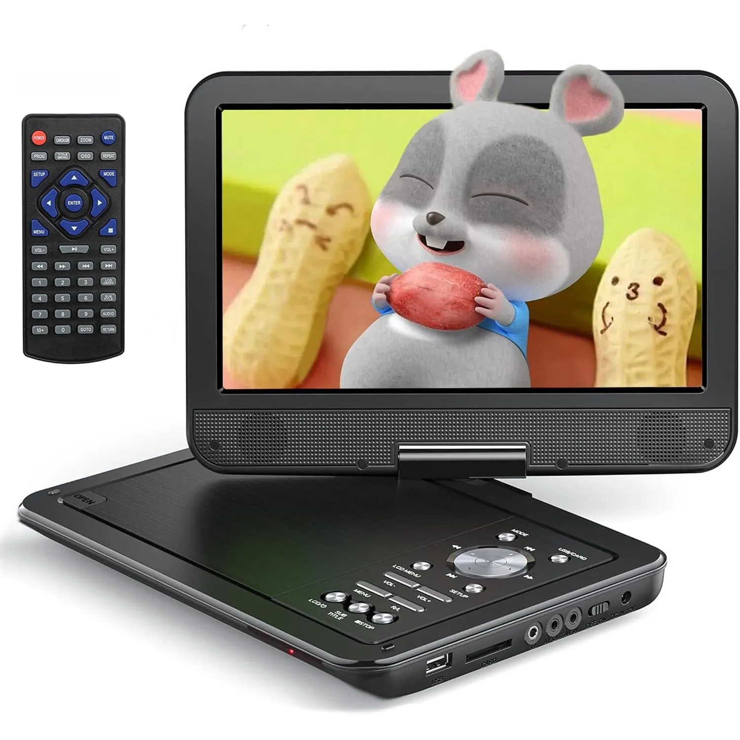 YOTON 12,5“ Tragbarer DVD-Player mit 10,5” HD-Drehbildschirm | Ideal fürs Auto, inkl. Autoladegerät, Netzteil, Akku, un…