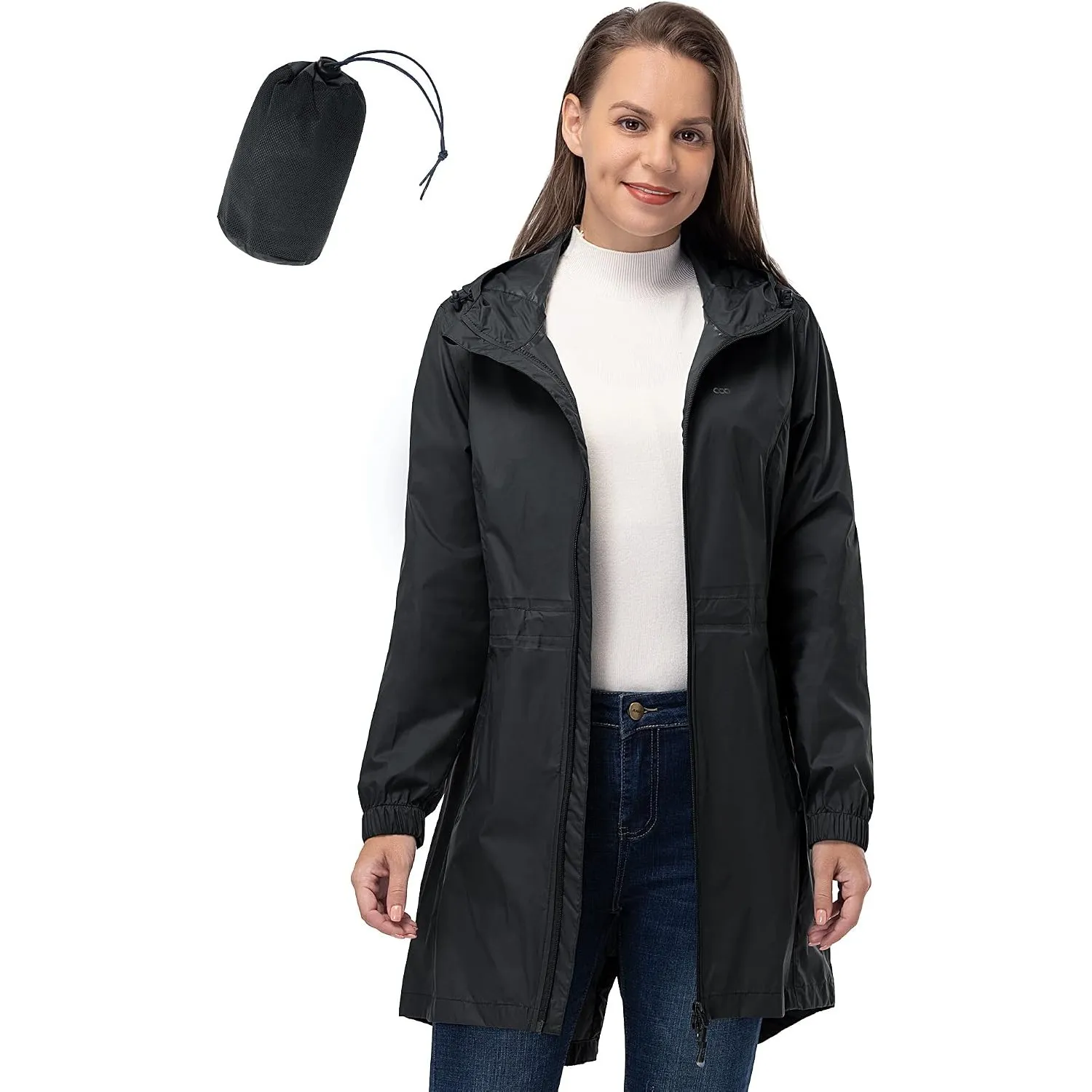 33,000ft Damen Dünne Wasserdichte Faltbar Regenmantel Regenjacke mit Kapuze, Leicht Atmungsaktive Travel Regenponcho, L…