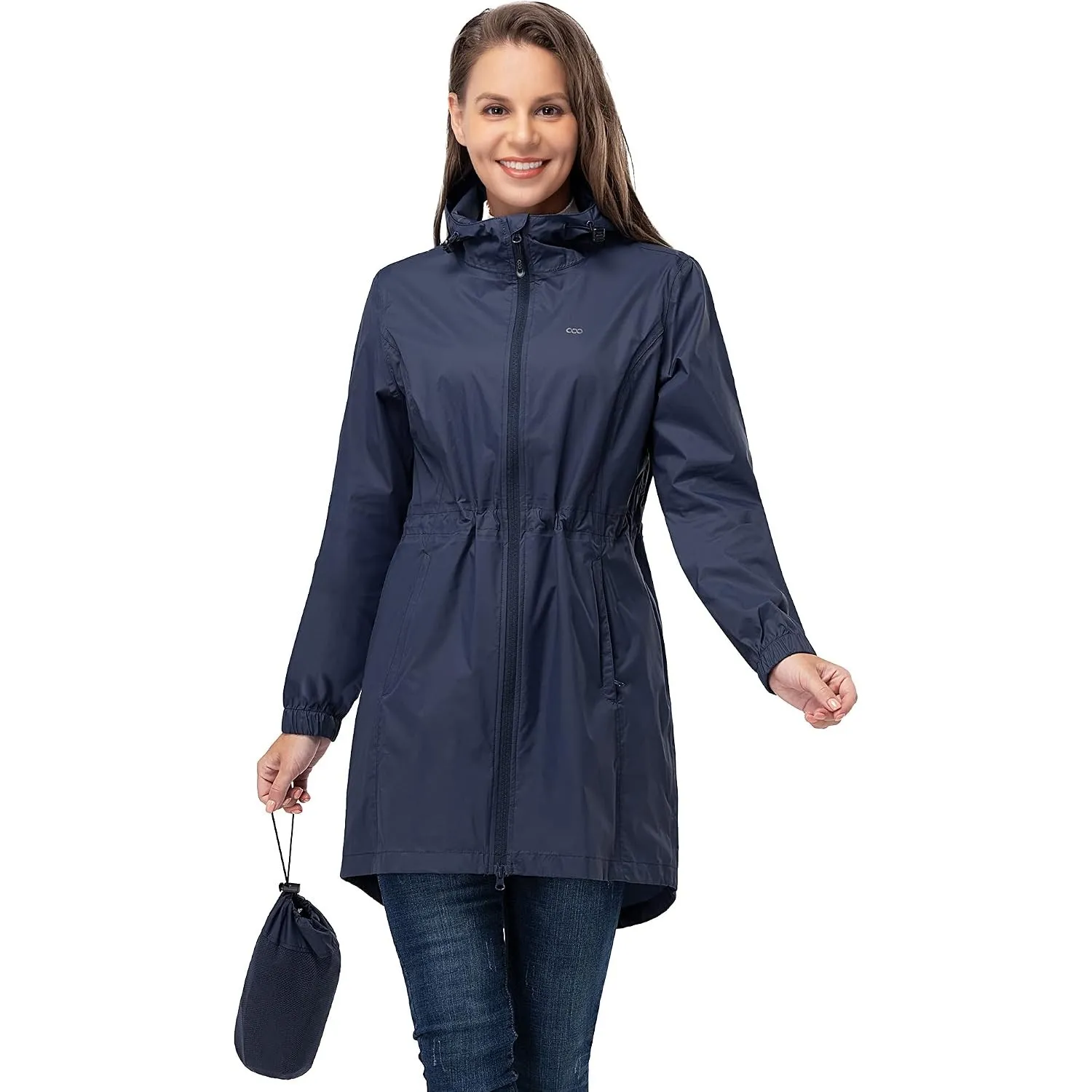 33,000ft Damen Dünne Wasserdichte Faltbar Regenmantel Regenjacke mit Kapuze, Leicht Atmungsaktive Travel Regenponcho, L…