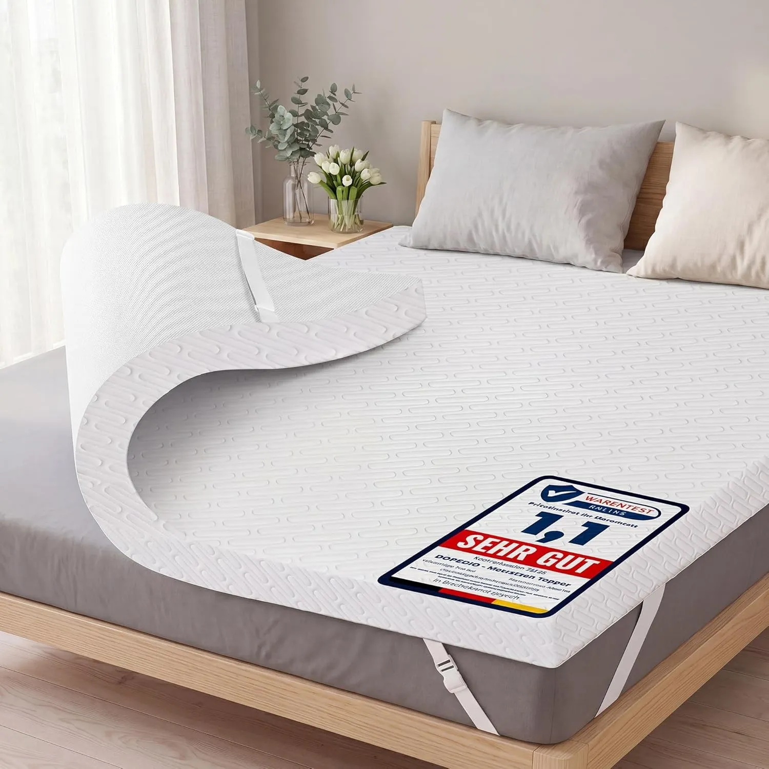 DOPEDIO 7,5cm Gel Memory Foam Matratzen Topper Weiche Matratzenauflage mit Öko-TEX® 100 Zertifizierung, Waschbarer Bezu…