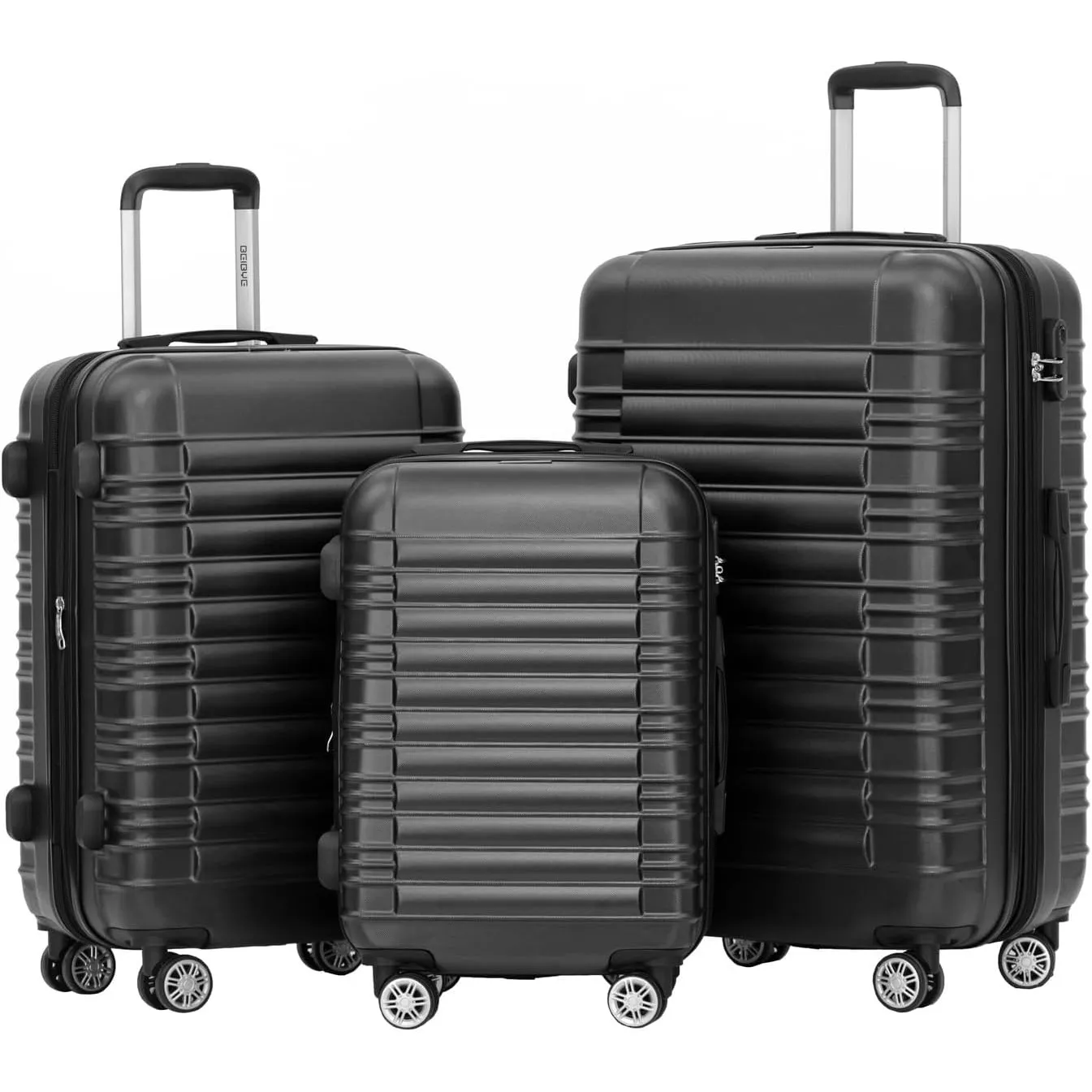 BEIBYE Zwillingsrollen Reisekoffer Koffer Trolleys Hartschale M-L-XL-Set (Schwarz, Set)