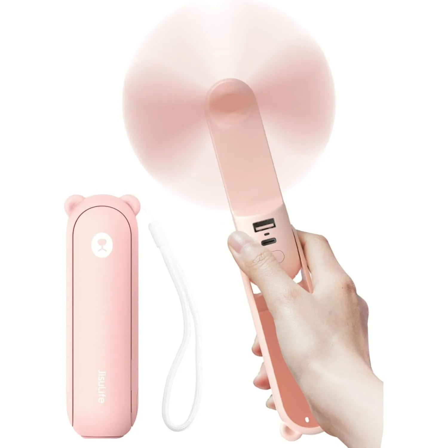 JISULIFE Handventilator Mini Ventilator 3 IN 1, mit 4500 mAh Powerbank USB Akku Klein, Batteriebetrieben Max 37Hrs Runt…