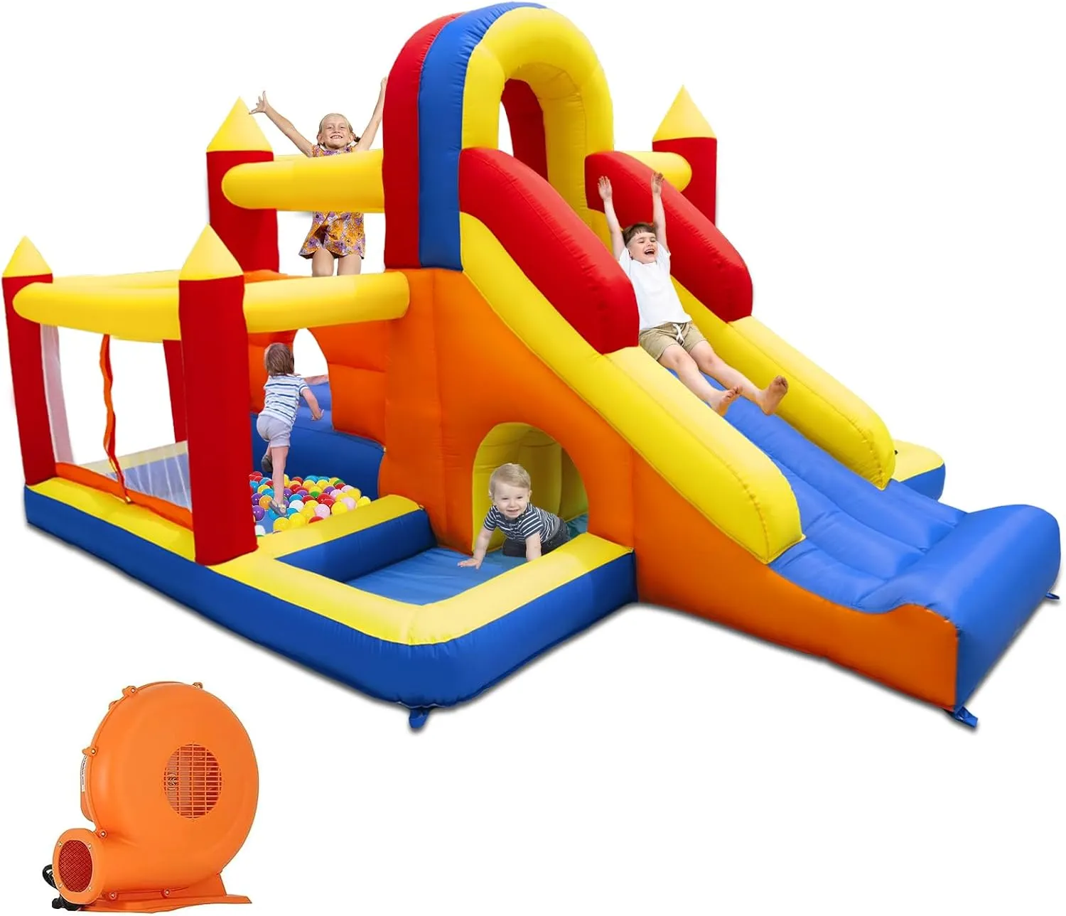 Ballsea Hüpfburg mit Gebläse, verarbeitet - dickere Säulen, und Außenbereich XXL-Kinderspielplatz mit Rutsche, Trampoli…