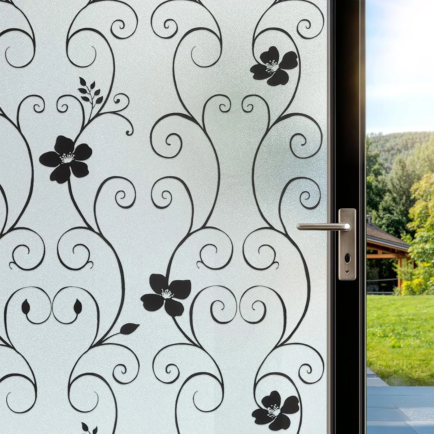 DIFIT Fensterfolie Blickdicht, Schwarze Blume Milchglasfolie, 60x200cm