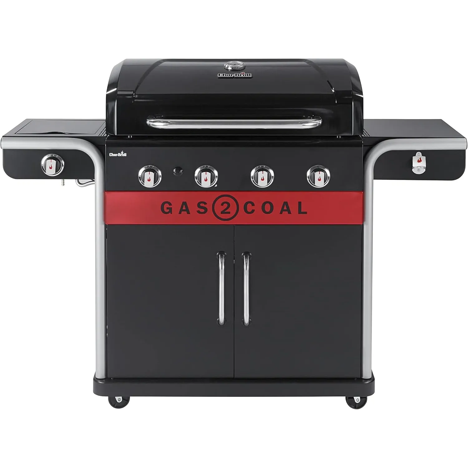 Char-Broil Gas2Coal 440 (2.0) Hybrid Grill, Schwarz | 4-Brenner, Gas & Kohlegrill, Mit Seitenbrenner