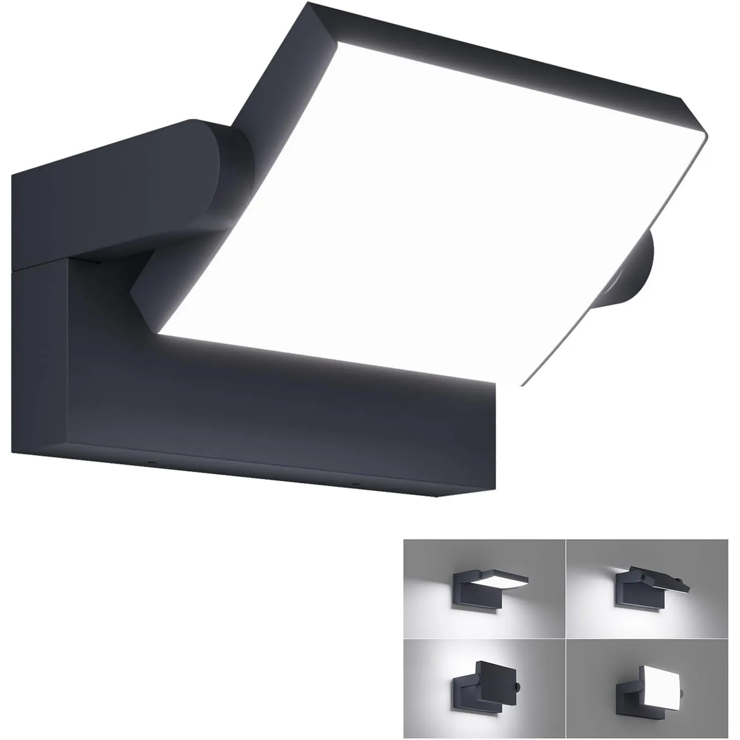 Klighten 24W Außenwandleuchte LED Außenlampe, Anthrazit, Kaltes Weiß 6000K | Wasserdicht IP65, Schwenkbar, Material: Al…