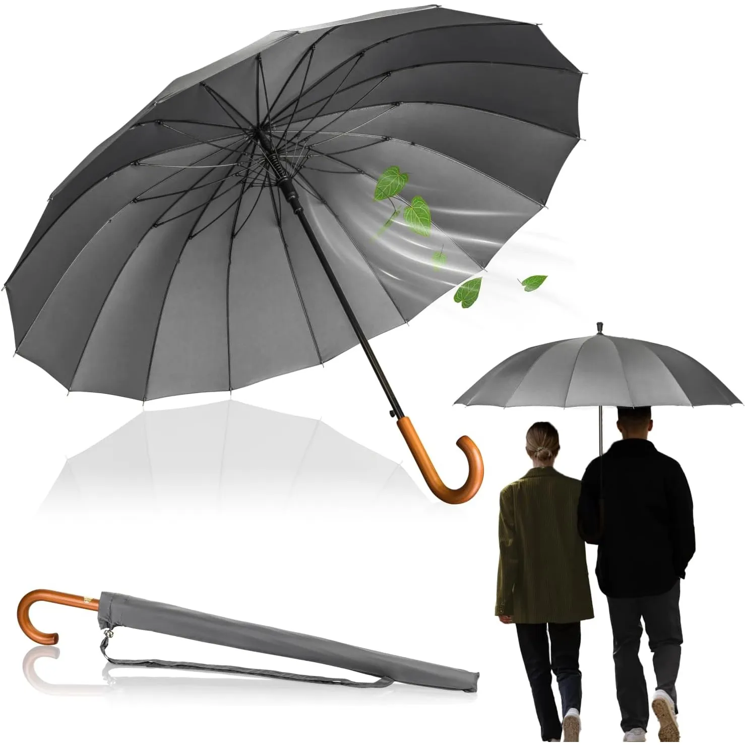 LOGAN & BARNES Stockschirm Sturmfest Ø120cm mit hochwertigem Echtholzgriff und geräuschloser Gummispitze - XXL Regensch…