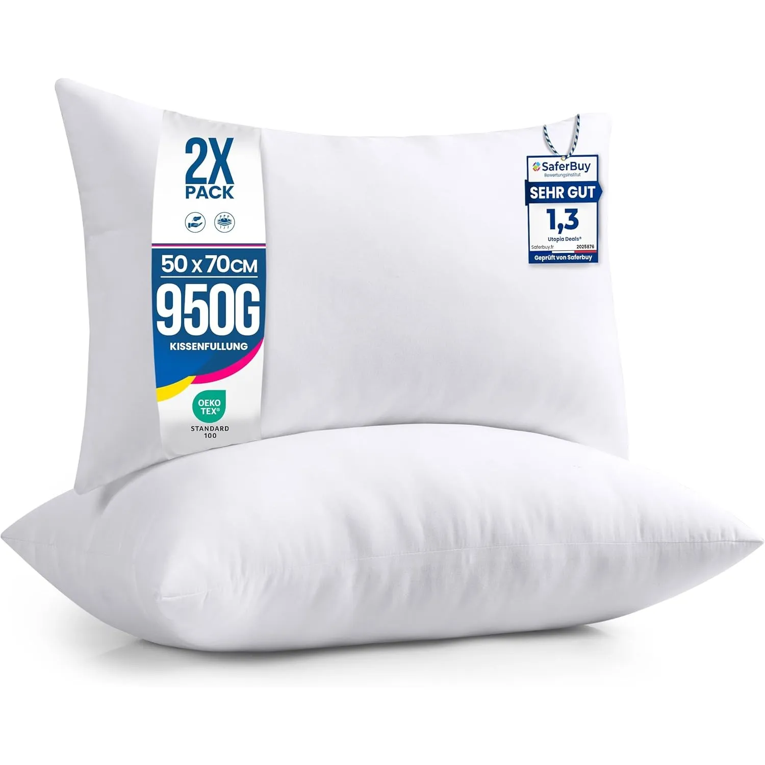 Utopia Bedding Kissenfüllung 50x70 2er Set Innenkissen Kissen Sofakissen | Weiß Mikrofaserbezug mit weicher Polyesterfü…