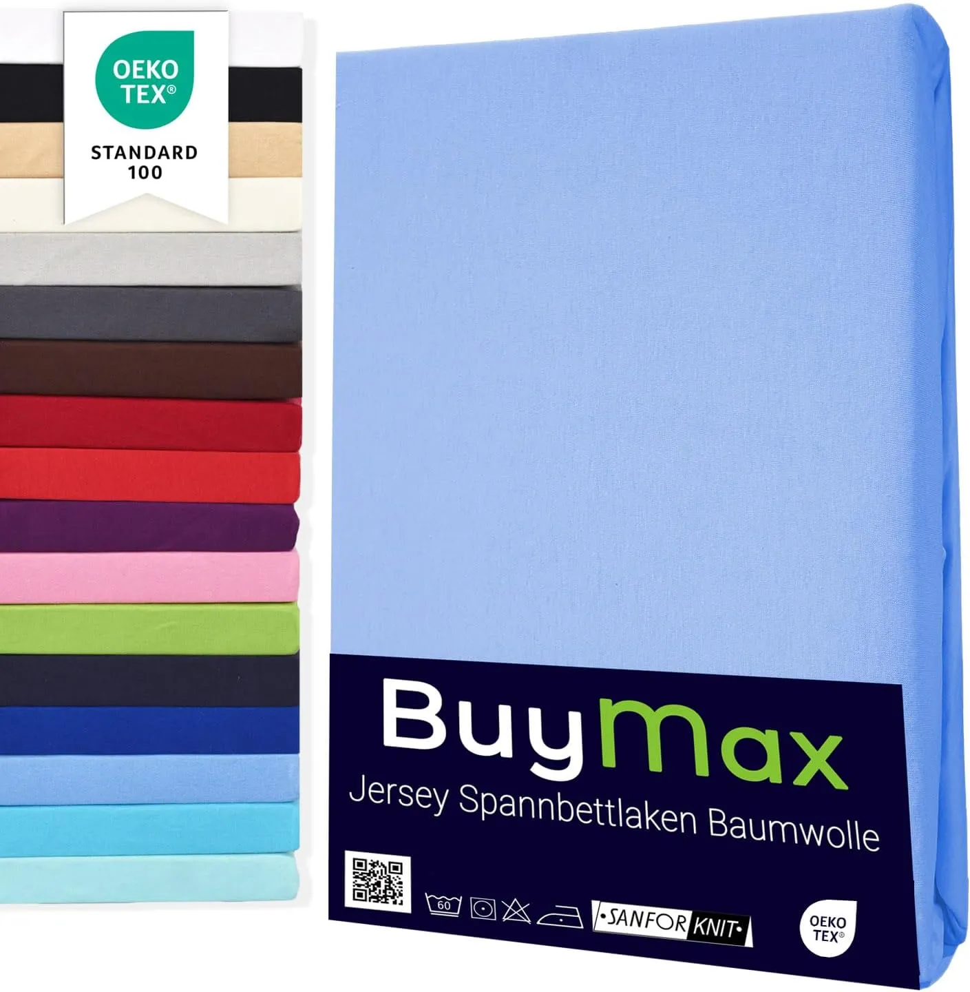 Buymax® Topper Fitted Sheet, 160 x 200 cm, 100% Jersey Cotton, Up to 12 cm Mattress Height, Bed Sheet for Box Spring Be…