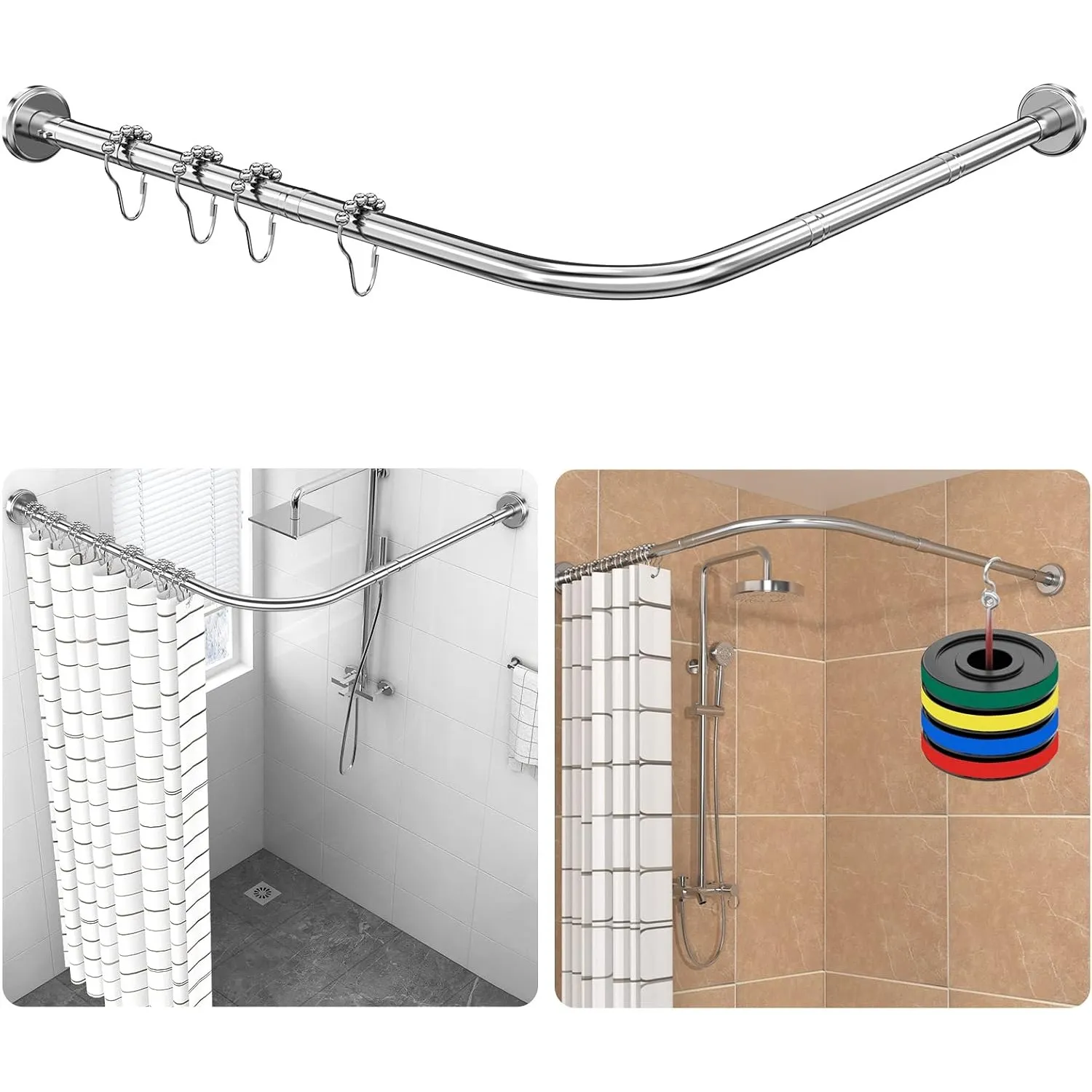 Duschvorhangstange L-Form, verstellbare Eckduschstange aus 304 Edelstahl