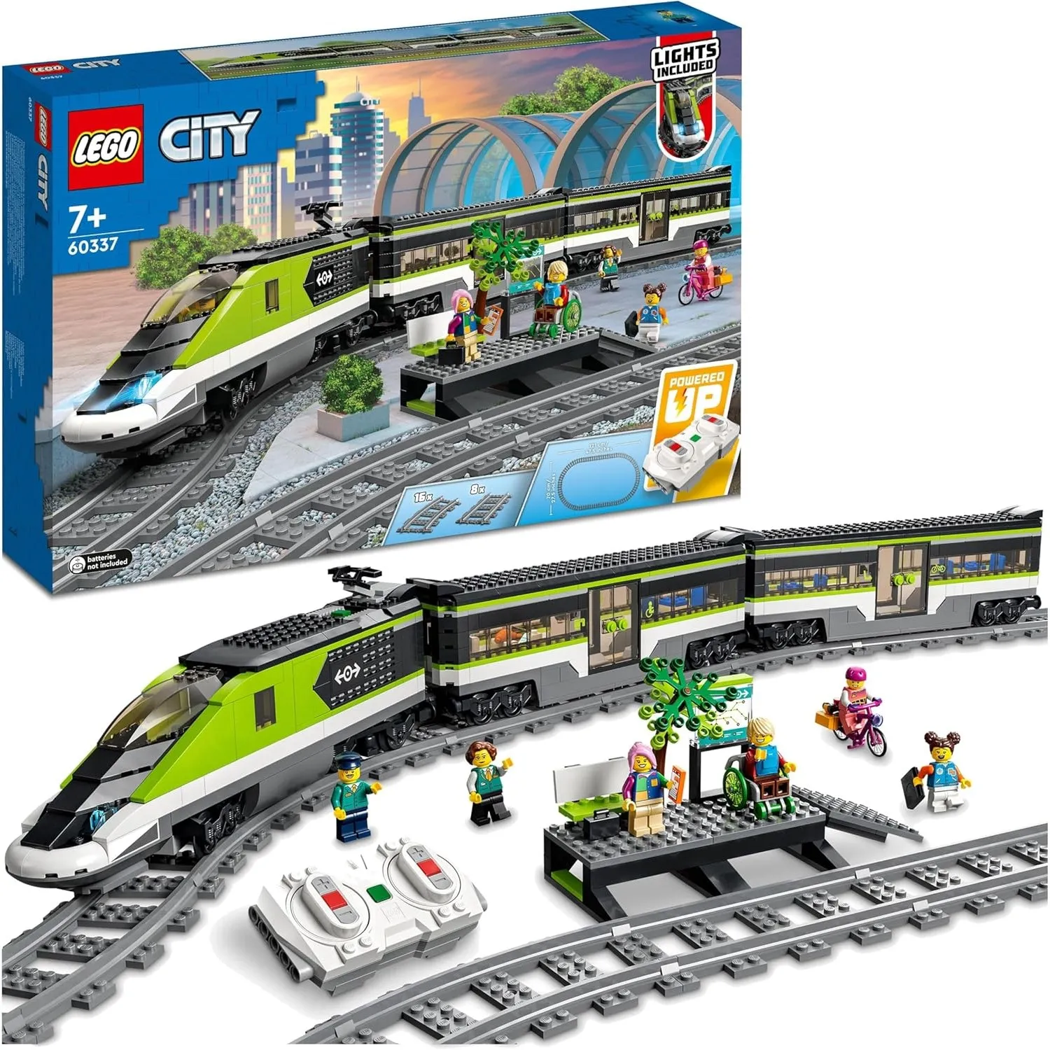 LEGO City Trains - Personen-Schnellzug -Ferngesteuertem Zug mit funktionierenden Scheinwerfern, 2 Waggons, 24 Gleisstüc…