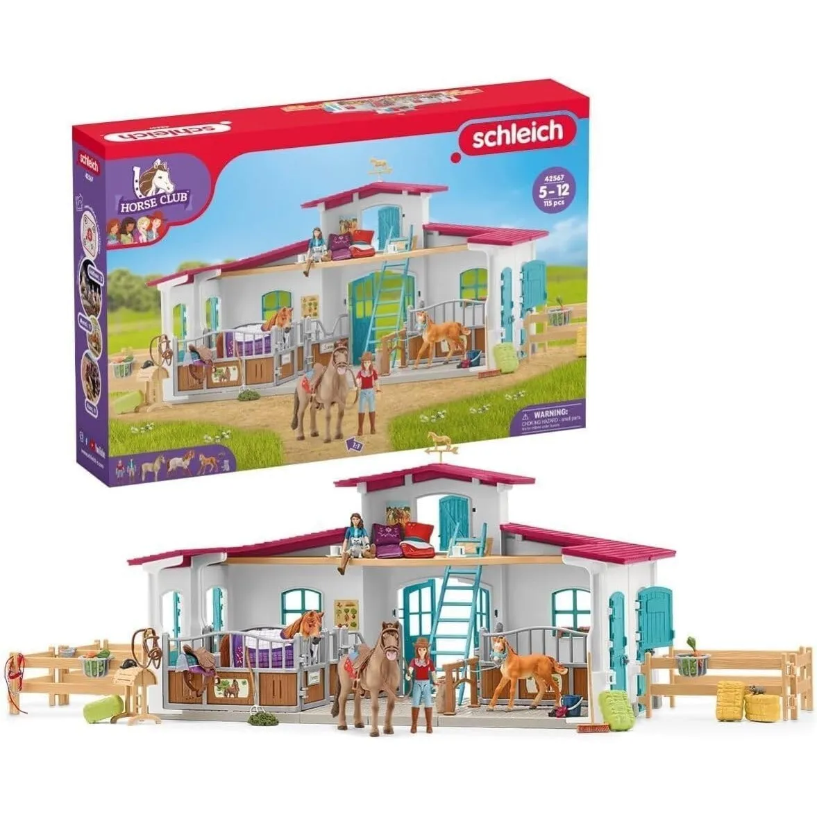 schleich HORSE CLUB | Reiterhof 42567 | Pferdestall mit Hannah, Lisa, 3 Pferden, Pferdeboxen und viel Zubehör | Geschen…