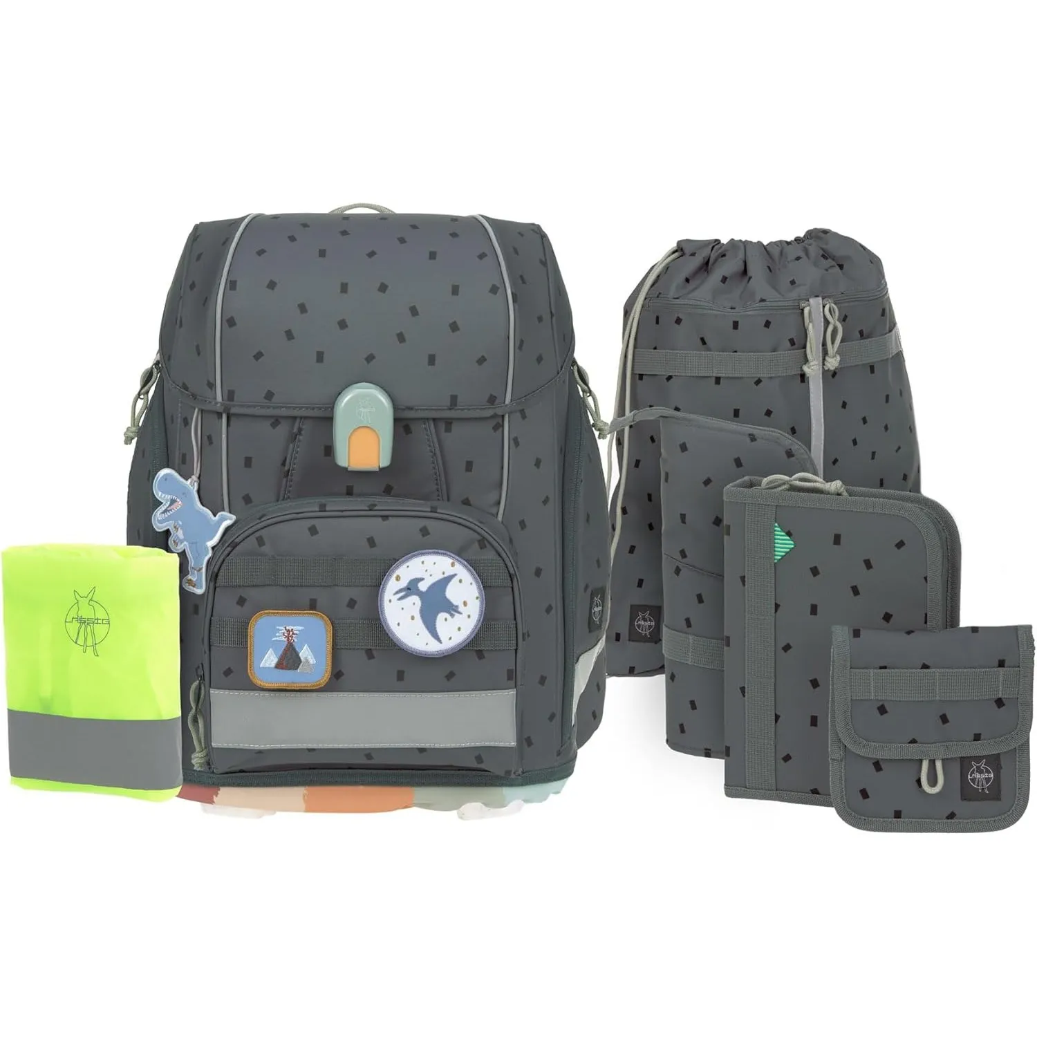 LÄSSIG 7-teiliges Schulranzen Set Kinder/School Set Boxy Unique Speckles Anthracite