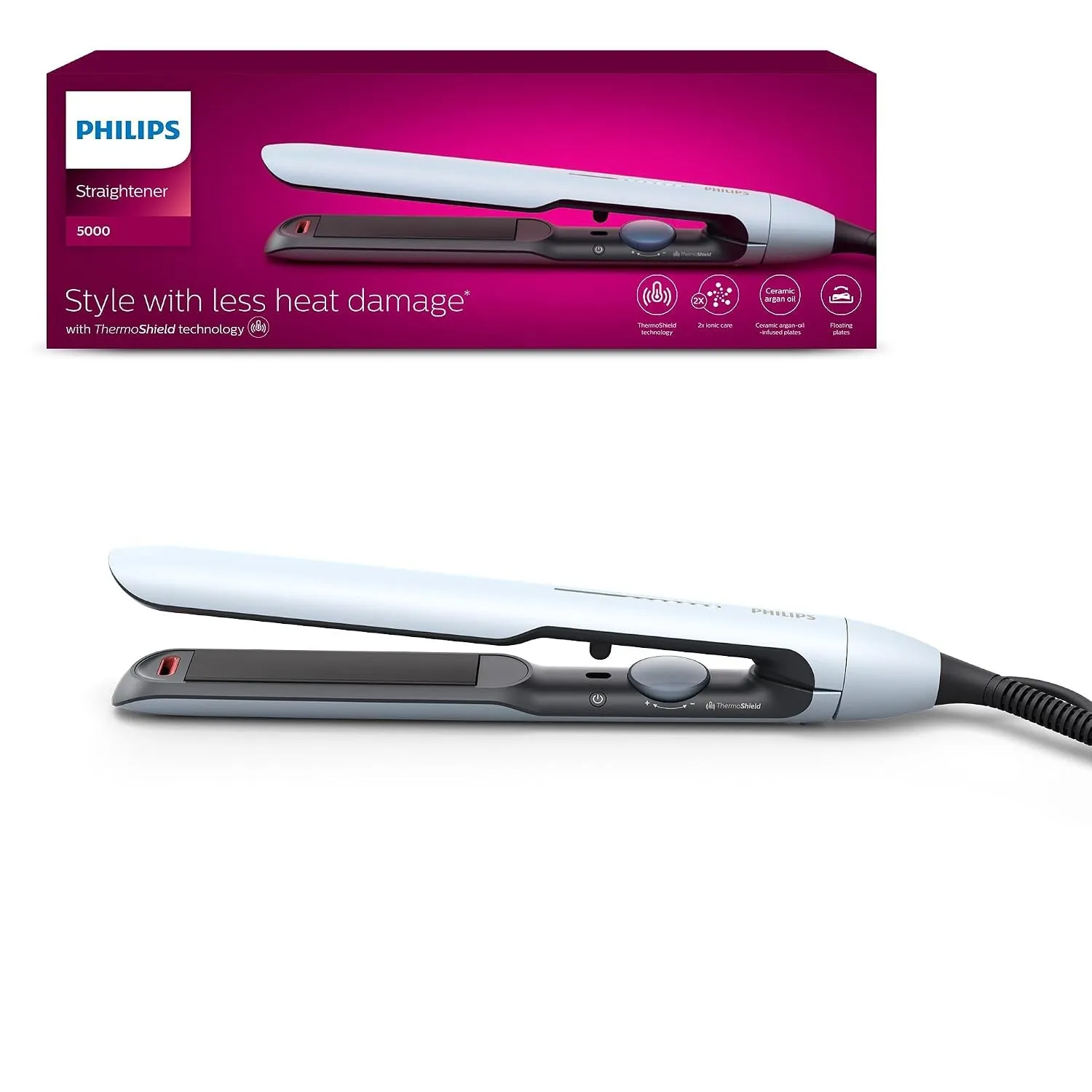 Philips Haarglätter der 5000er Serie mit ThermoShield Technologie, Weiß [Modell BHS520/00]