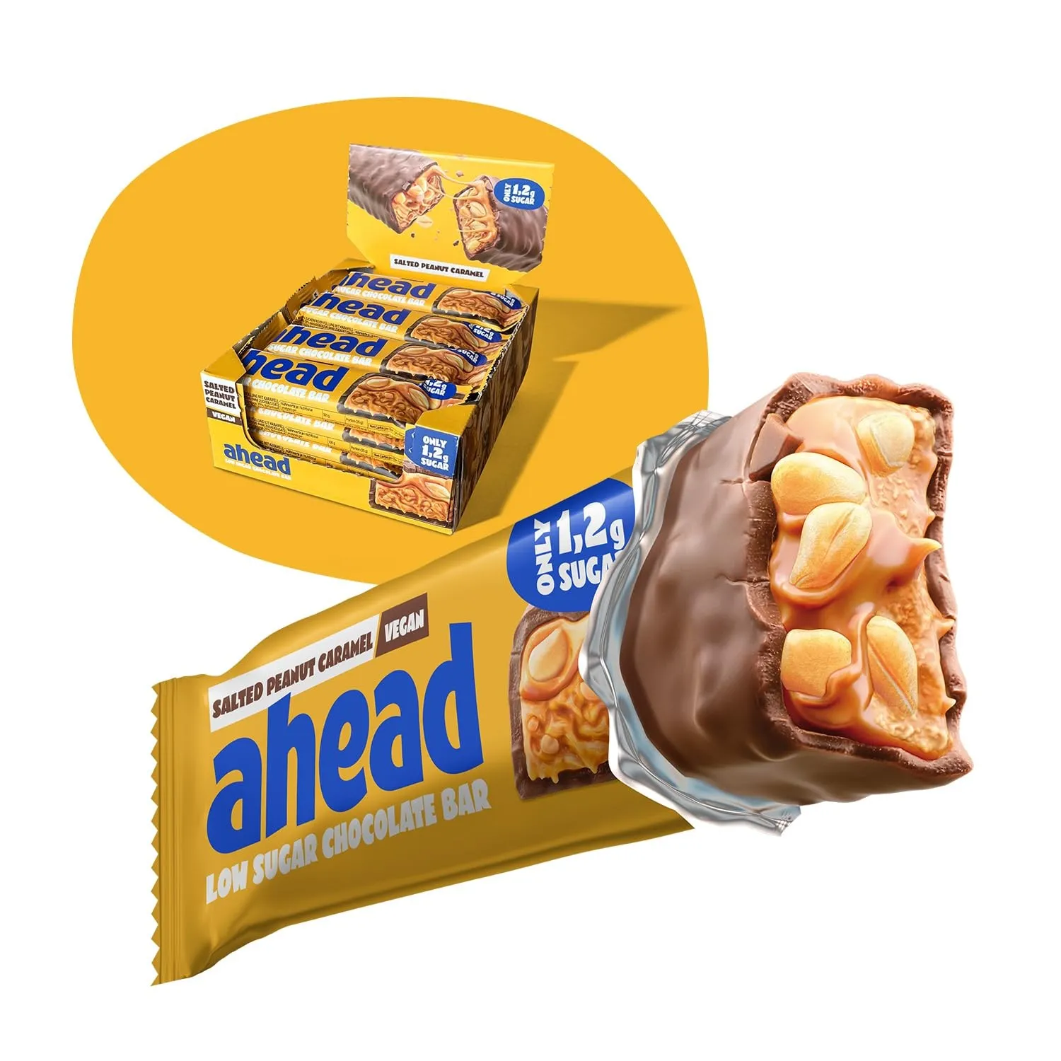 AHEAD Veganer Süßigkeiten Riegel – Salted Peanut Caramel – 16 x 35g – Keto Riegel mit Schokolade ohne Zuckerzusatz – nu…