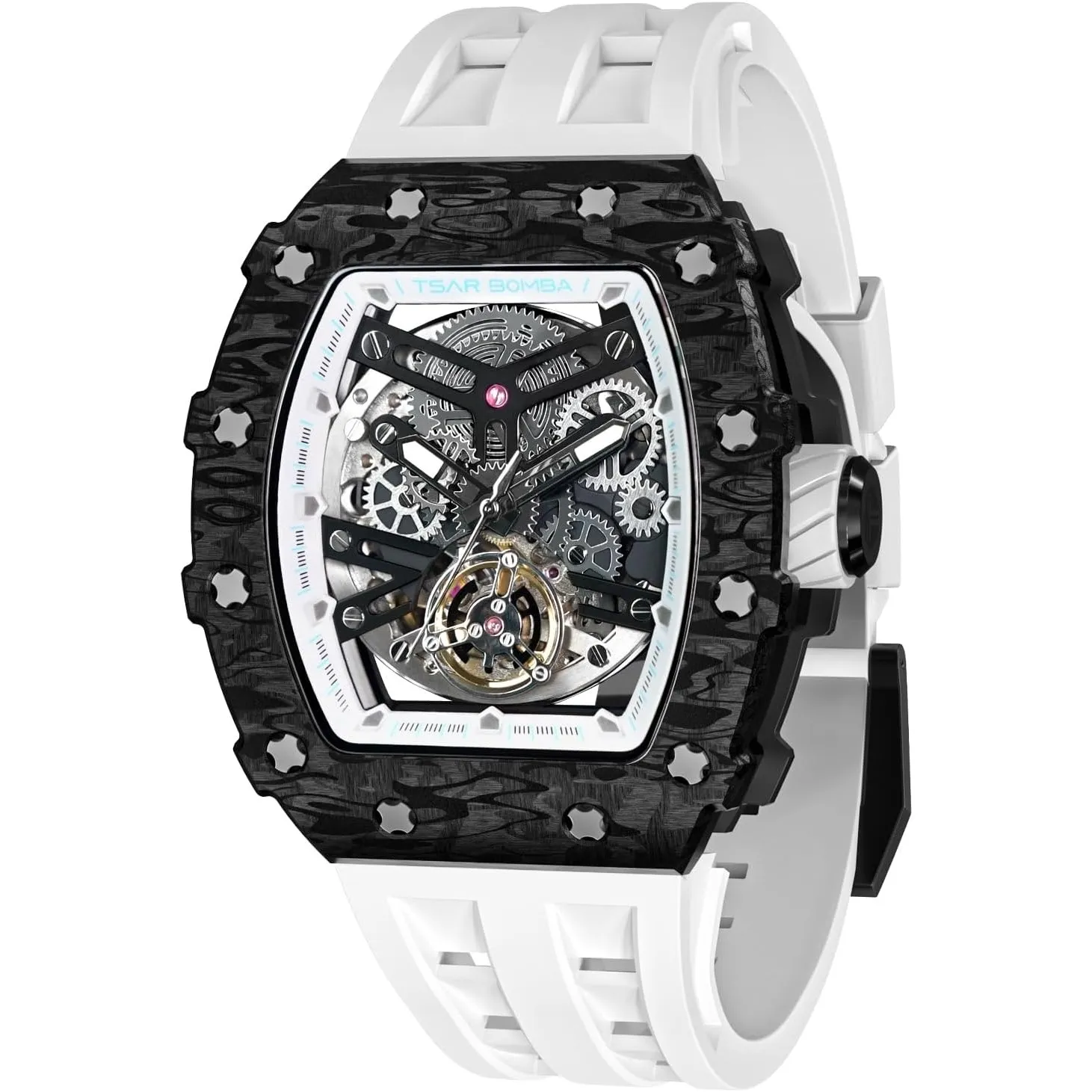 TSAR BOMBA Luxus Herren Automatik Saphirglas Wasserdicht Herrenuhr Tonneau Armbanduhr Silikonarmband Leuchtend Geschenk…