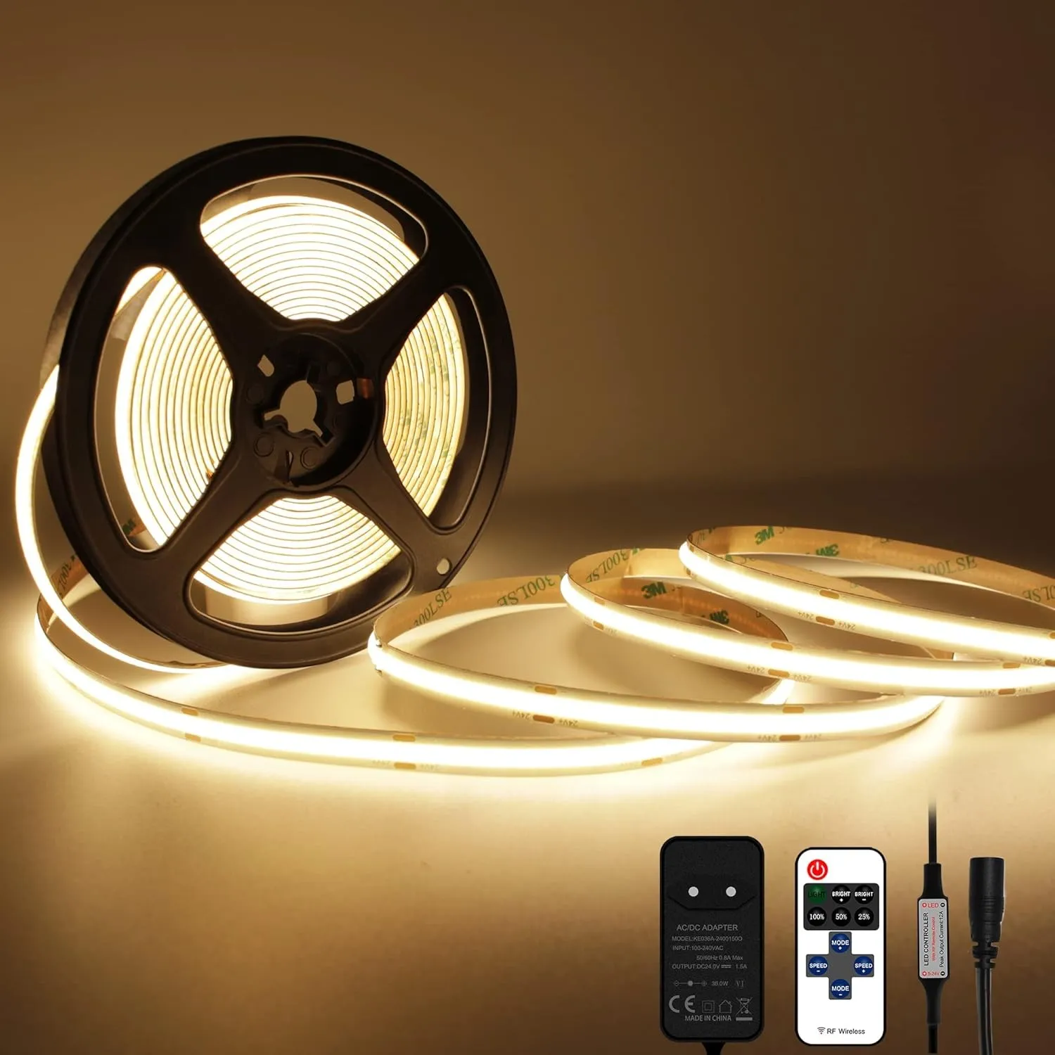 TTWAY COB LED Streifen 2700K Warmweiß, 5M Dimmbares 24V Flexibles COB LED Streifen Licht set, 480LEDs/M, GS Netzteil, m…