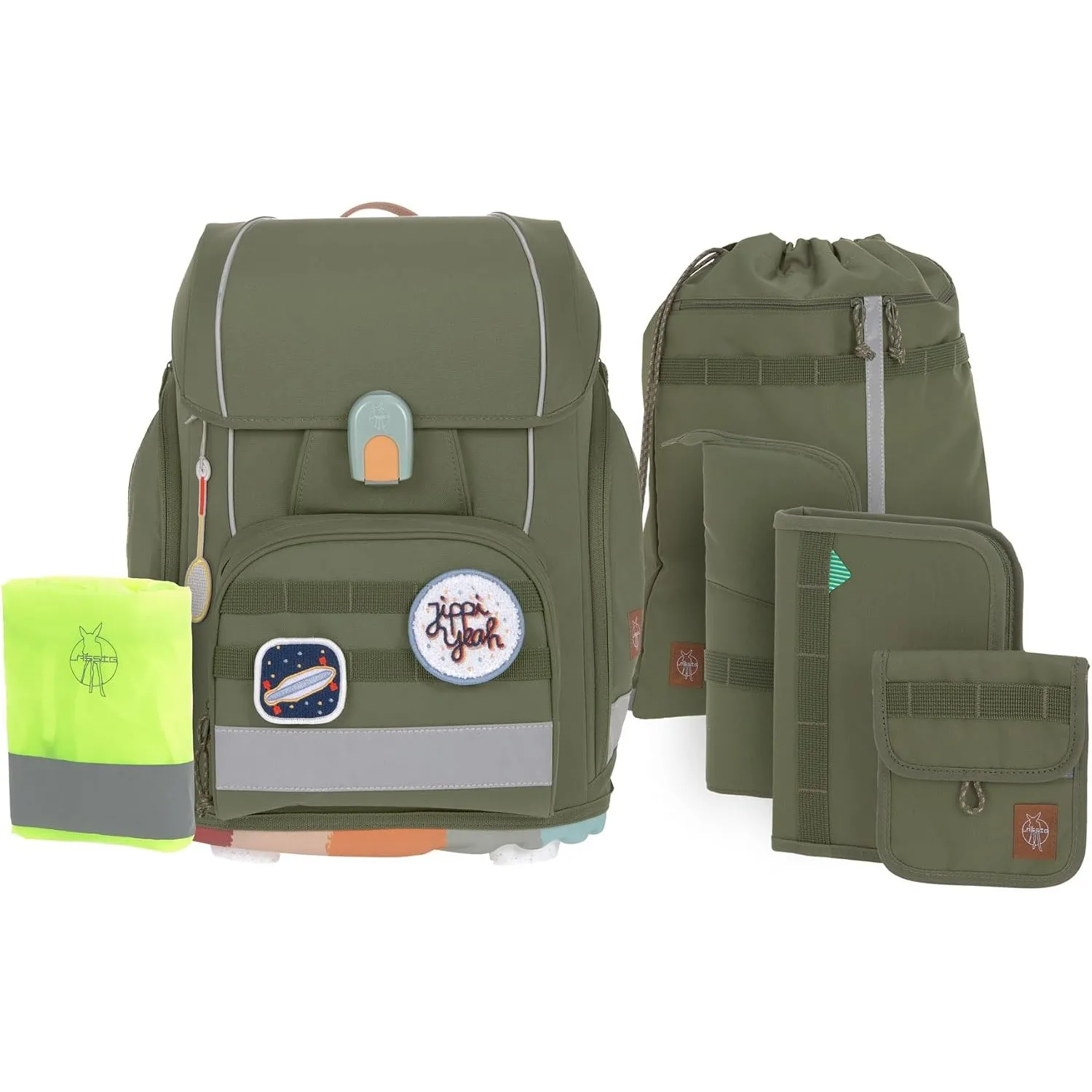 LÄSSIG 7-teiliges Schulranzen Set Kinder/School Set Boxy Unique olive
