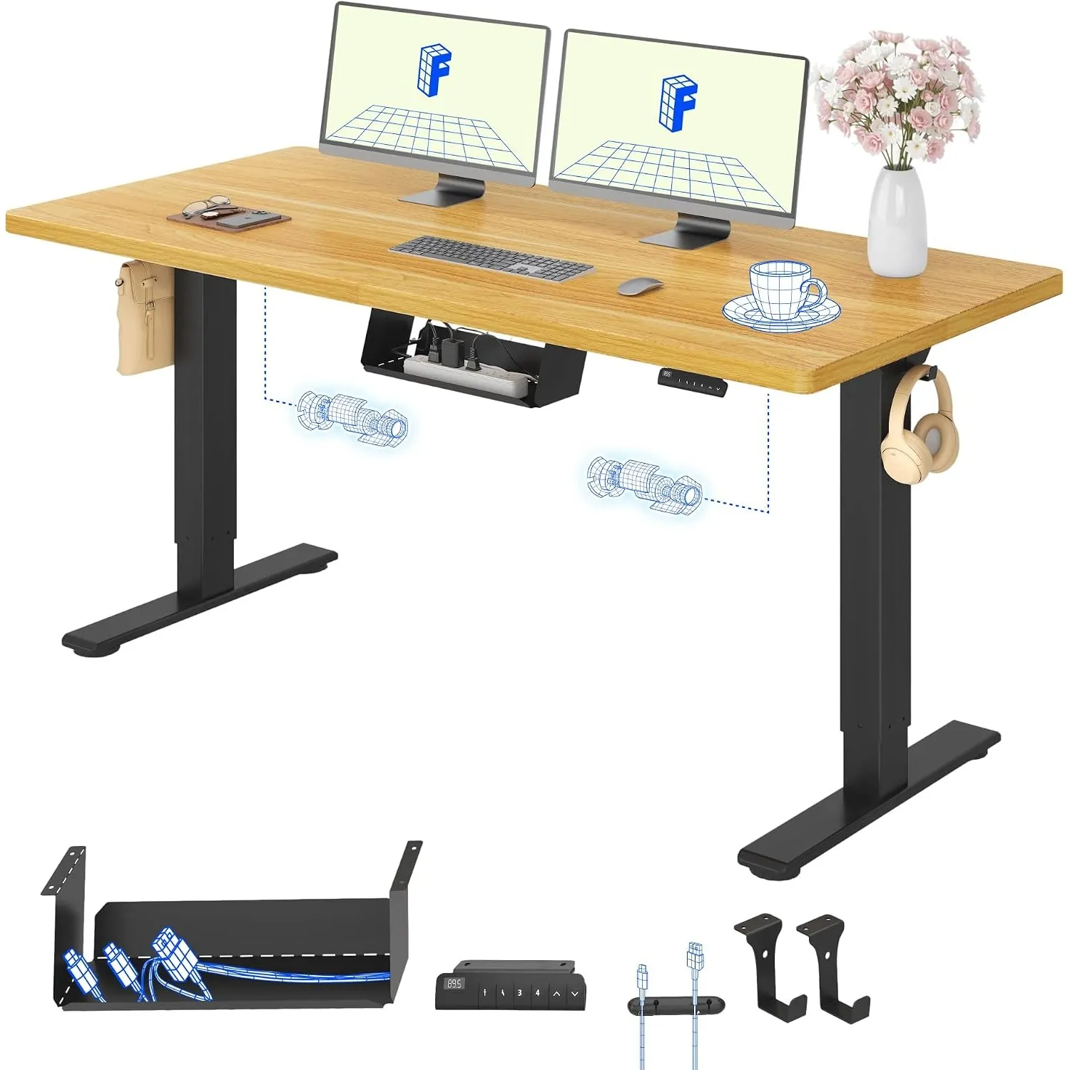 FLEXISPOT Höhenverstellbarer Schreibtisch elektrisch, Doppelmotor 160x80 cm