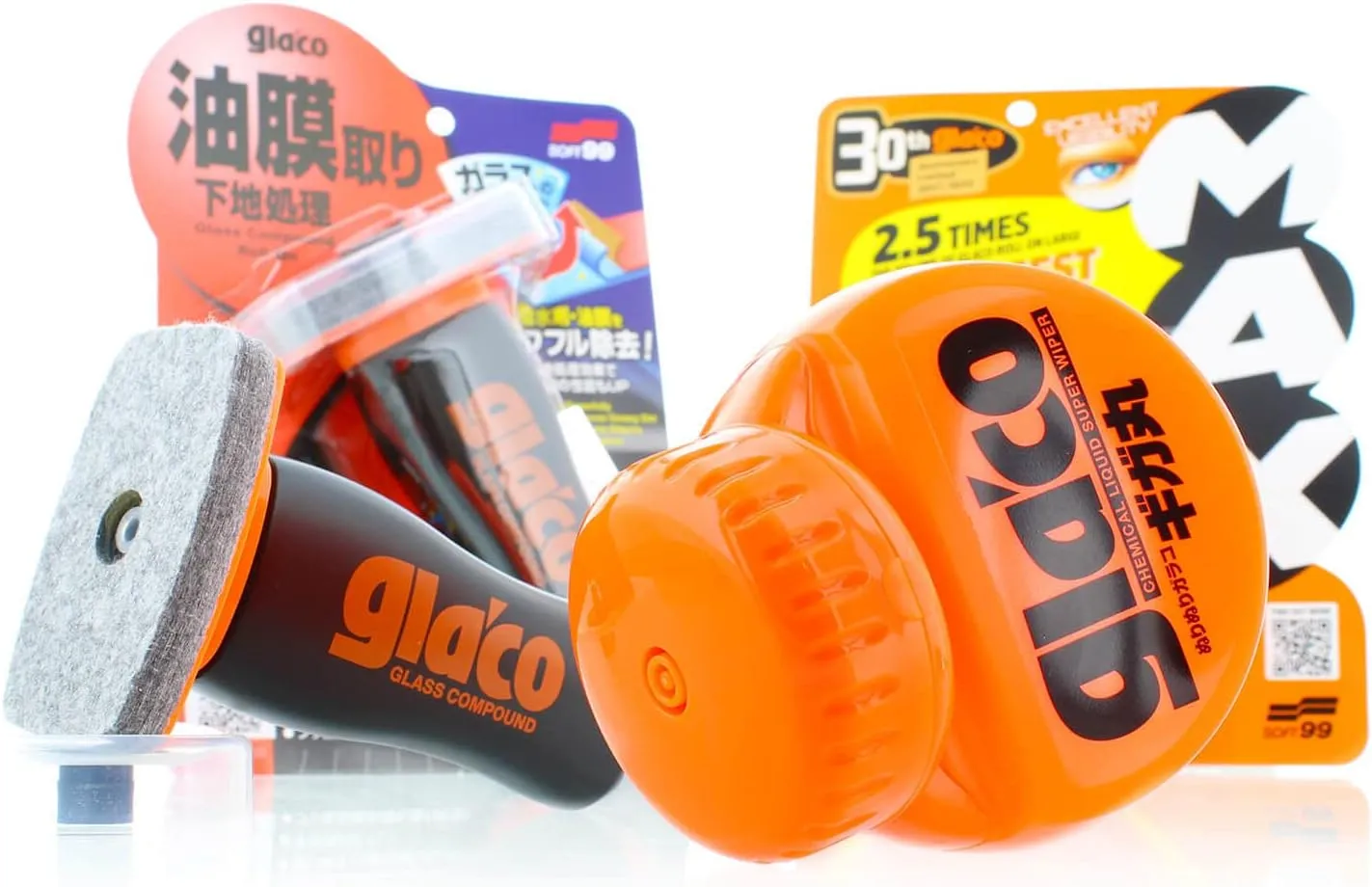 Auto Scheibenversiegelung Set: Soft99 Glaco Roll On Max (300ml) + Soft99 Glass Compound Roll On (100ml) Auto Glaspolitu…