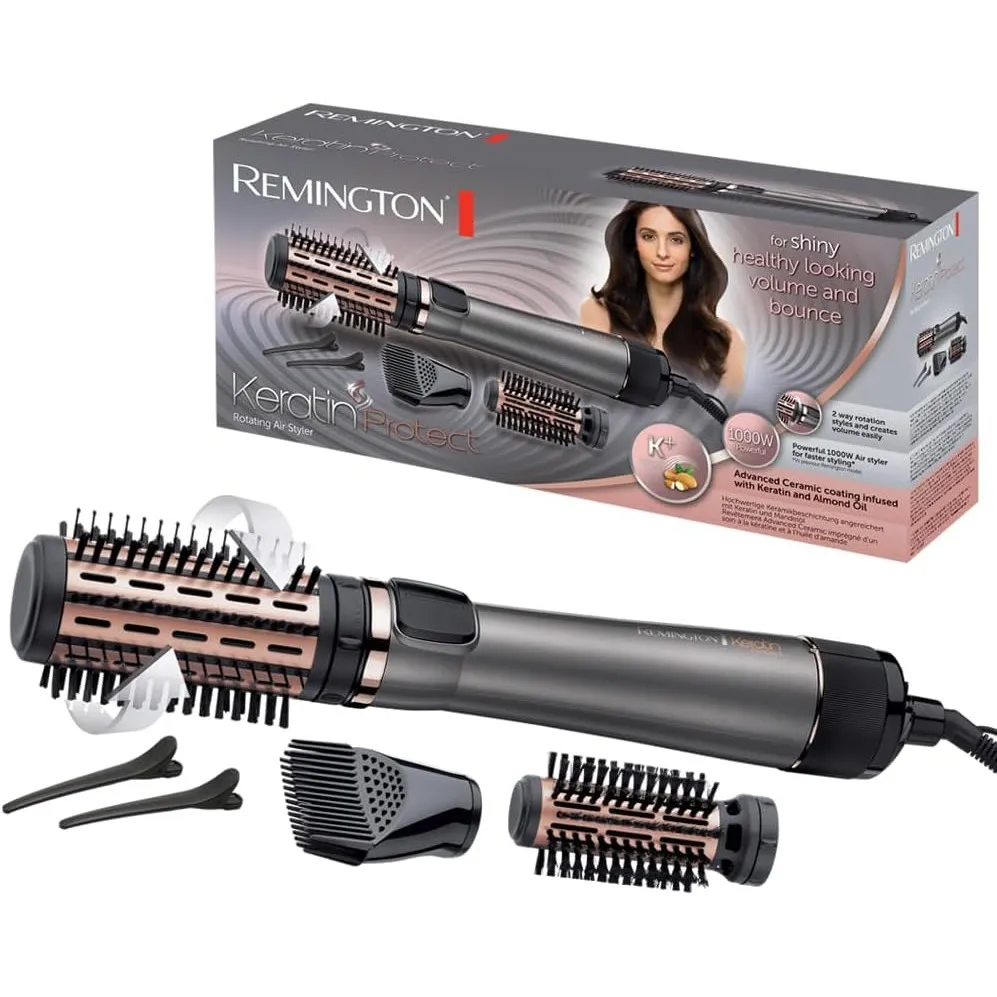 Remington Warmluftbürste rotierend [automatisch] Keratin Protect (inkl.3 Aufsätze: 2 Rundbürsten+Haaransatz-Booster für…