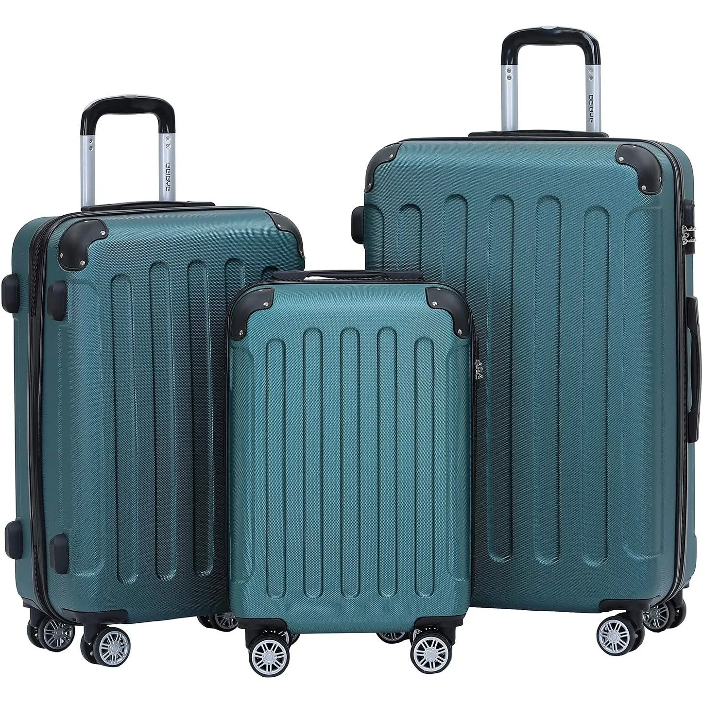 BEIBYE- Hartschalenkoffer Koffer Trolley Rollkoffer Reisekoffer Zahlenschloß 4 Zwilings-Rollen (Forest-Green, Koffer-Se…
