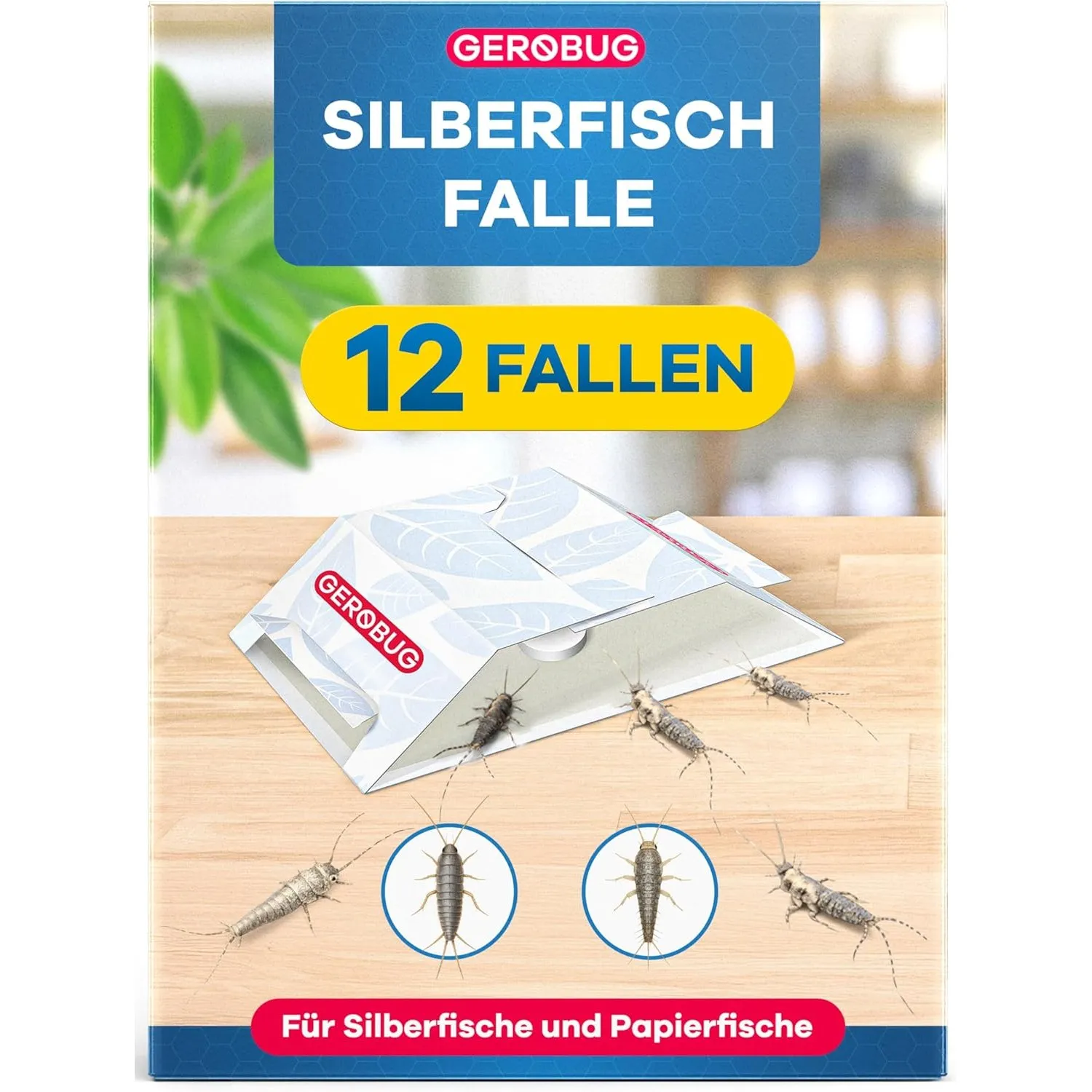 Gerobug Silberfischfalle 12 Stück mit giftfreiem Lockmittel in Allen Wohnräumen - Bonus-Guide zum Silberfische bekämpfe…