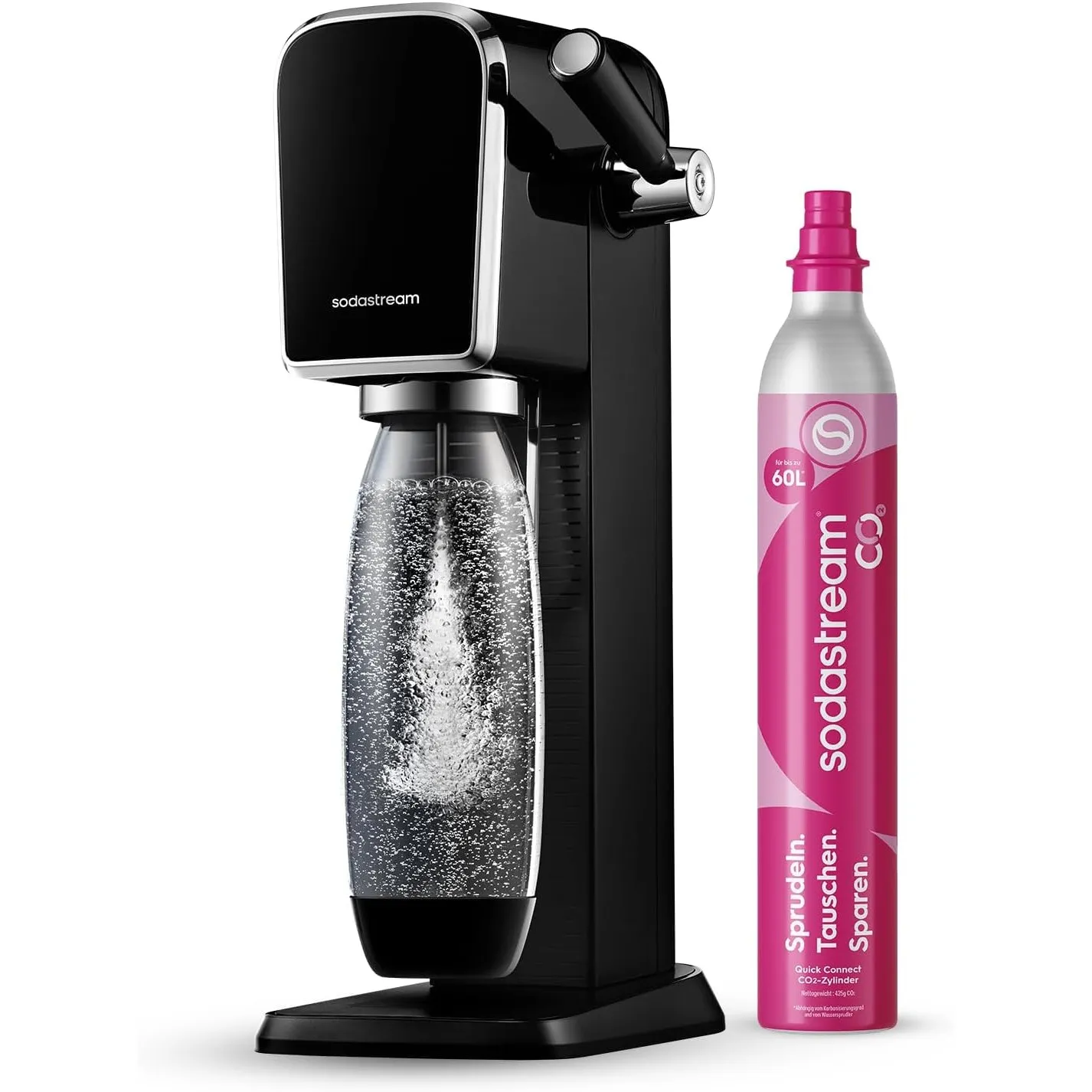 SodaStream ART Wassersprudler - 1x 1L Sprudlerflasche & CO2-Zylinder, Schwarz