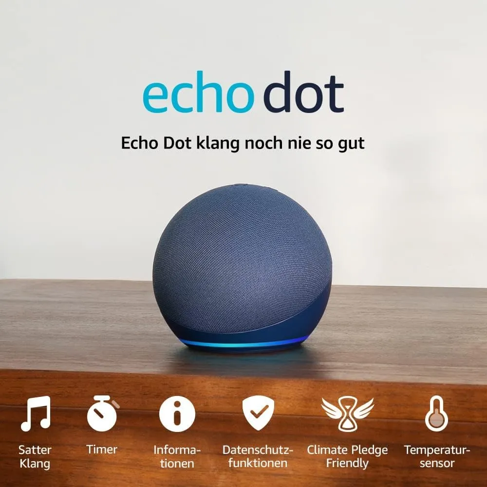 Zertifiziert und generalüberholt Echo Dot (5. Generation, 2022) | Smarter Bluetooth Lautsprecher mit Alexa | Tiefseeblau