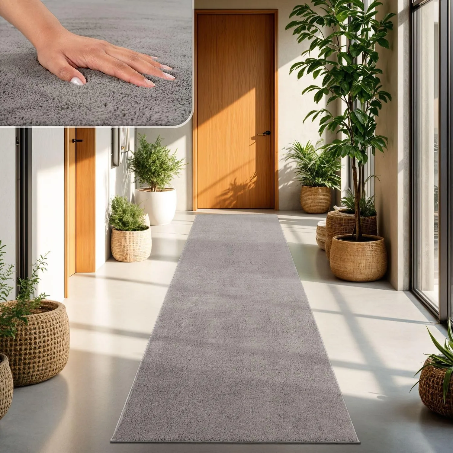 TT Home Teppich Wohnzimmer Grau 100x200 cm, Waschbar & Kurzflor