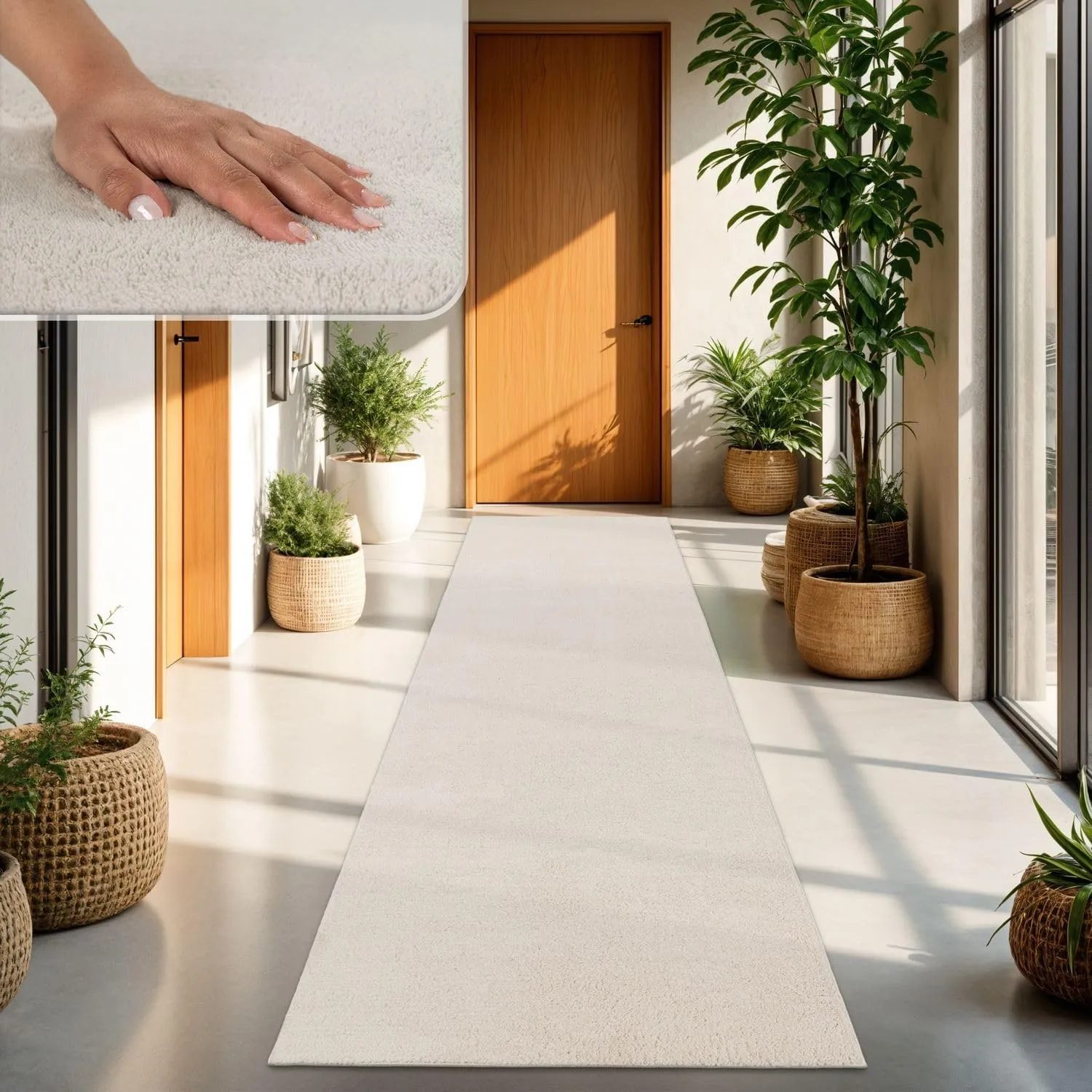 TT Home Teppich Wohnzimmer Creme 100x200 cm, Waschbar & Kurzflor